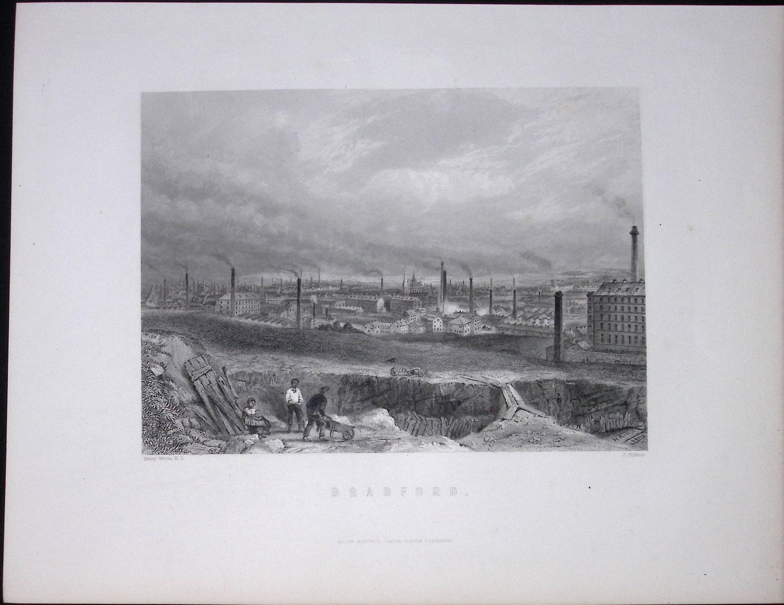 Yorkshire View of The City of Bradford Antique 150 Years-Old Engraving-13 (1 of 2)