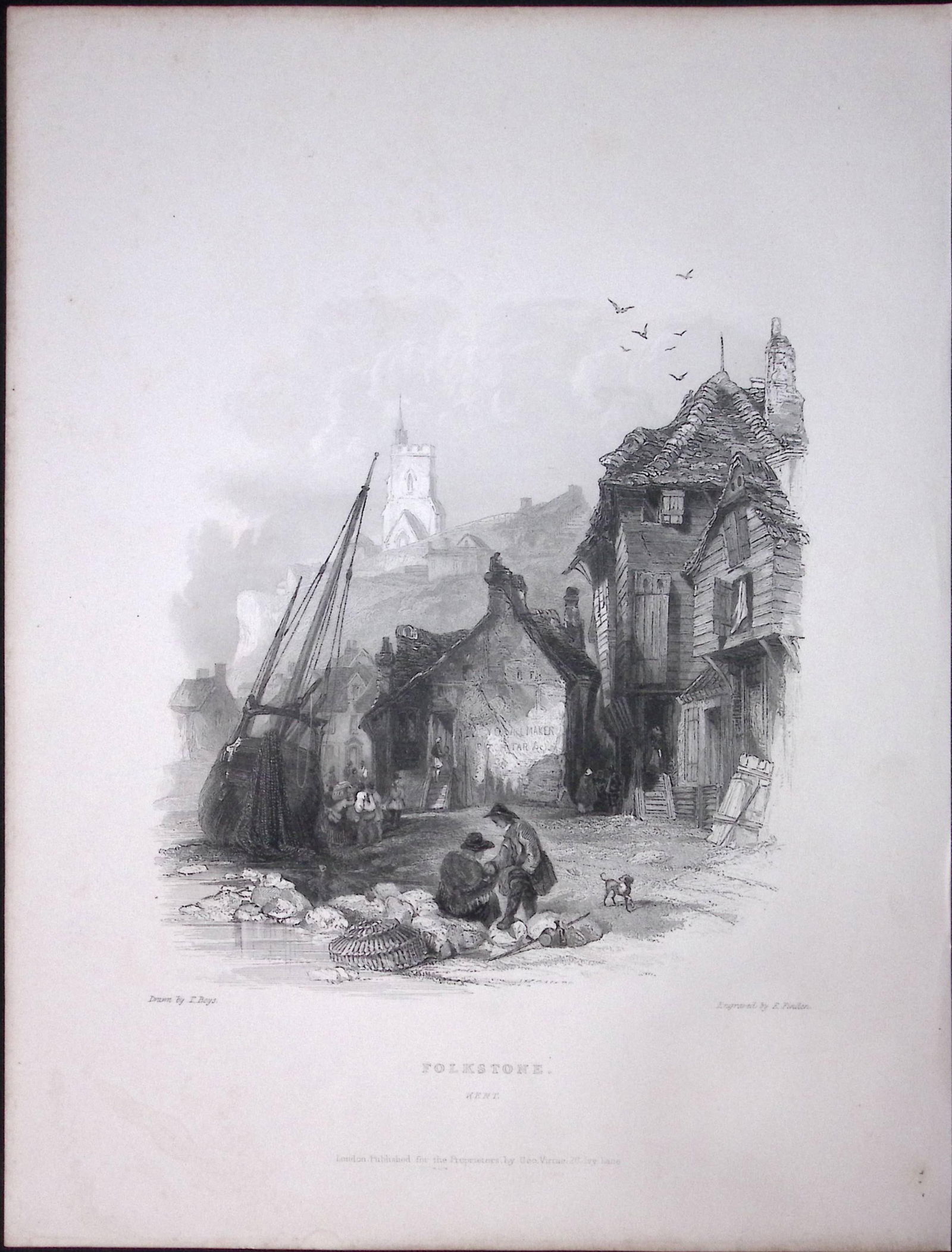 Folkestone Harbour Kent WH Bartlett 183 Years-Old Antique Steel Engraving-13: Title: Folkestone Harbour Kent WH Bartlett 183 Years-Old Antique Steel Engraving-13 Description: This Steel Engraved Print Has Been Removed from an Antique 1842 Edition of. Finden’s The