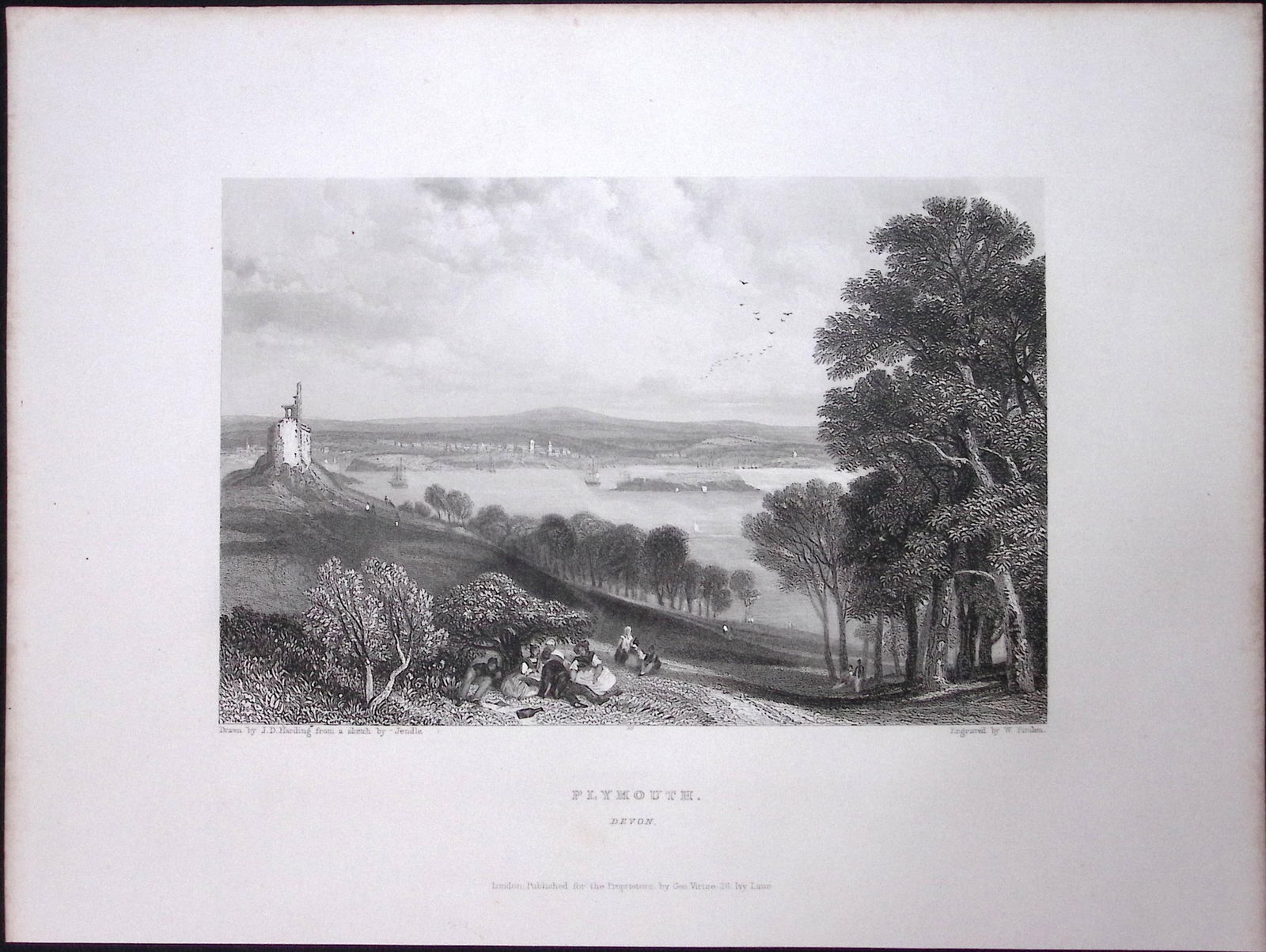 Plymouth Devon View WH Bartlett 183 Years-Old Antique Steel Engraving-14: Title: Plymouth Devon View WH Bartlett 183 Years-Old Antique Steel Engraving-14 Description: This Steel Engraved Print Has Been Removed from an Antique 1842 Edition of.