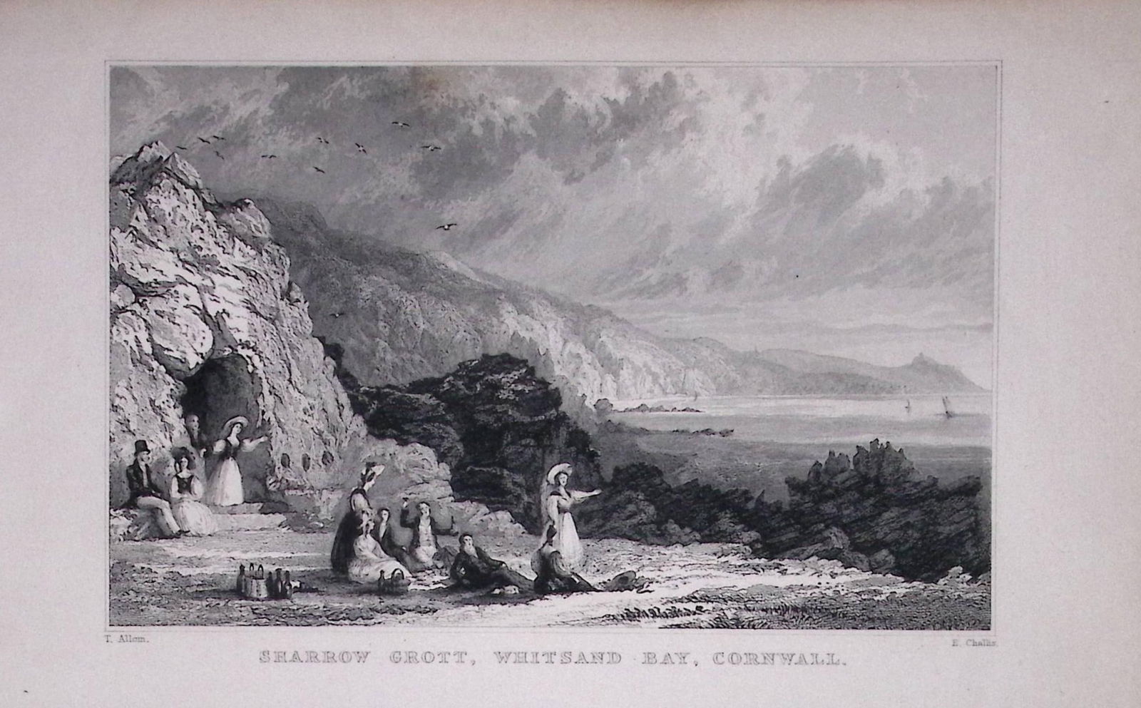 Cornwall Sharrow Grott, Whitsand Bay Antique 193 Years-Old Steel-Engraving-43: Title: Cornwall Sharrow Grott, Whitsand Bay Antique 193 Years-Old Steel-Engraving-43 Description: This Antique Steel Engraving Was Removed from a 193-Year-Old Edition of. Devon and Cornwall
