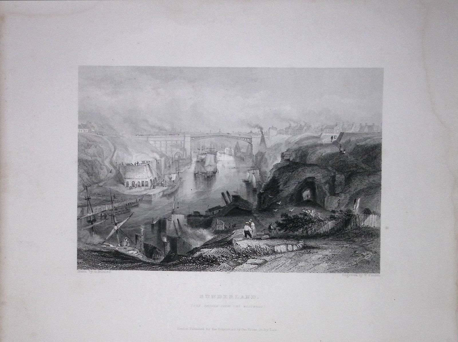 Sunderland View of The City WH Bartlett 1842 Antique Steel Engraving-213 This Steel Engraved Prin... (1 of 1)