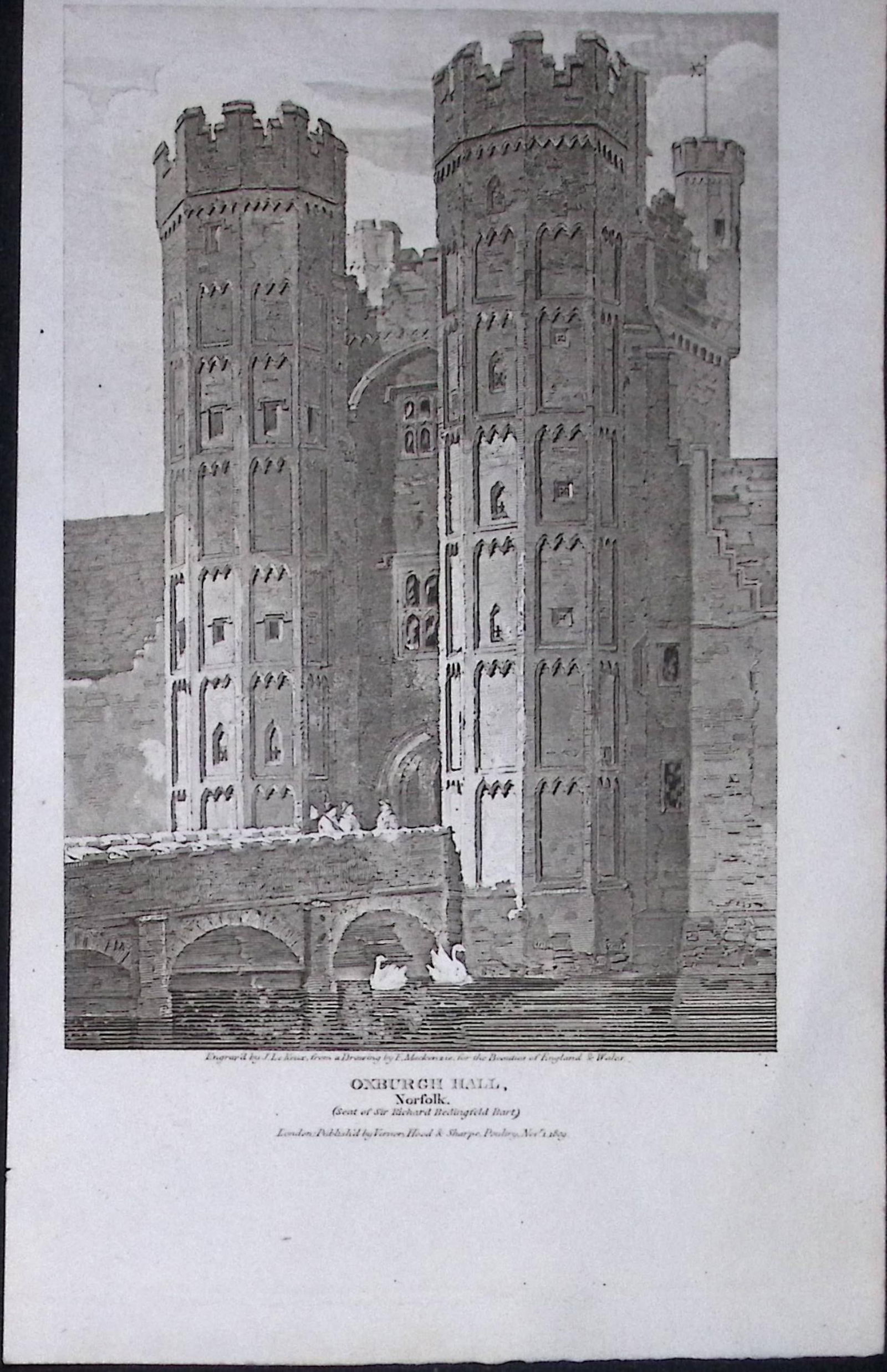 Oxburgh Hall Norfolk Antique 216 Years-Old Georgian Steel-Engraving-420 (1 of 2)