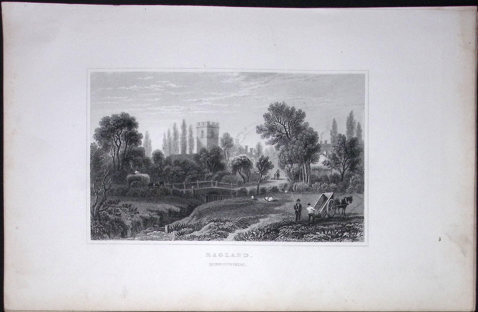 Wales Ragland Monmouthshire Antique 166-Year-Old Steel Engraving-32 (1 of 2)