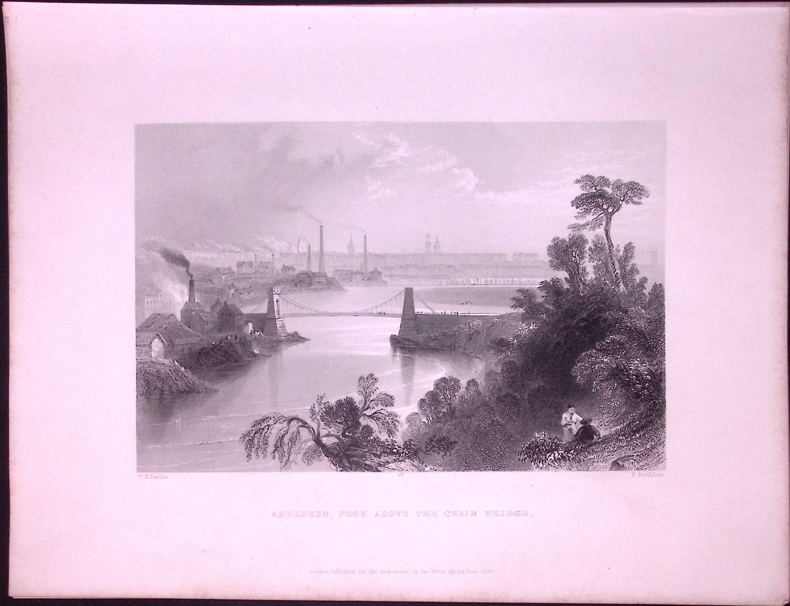 Aberdeen Chain Bridge Scotland WH Bartlett 1842 Antique Steel Engraving-72: Title: Aberdeen Chain Bridge Scotland WH Bartlett 1842 Antique Steel Engraving-72 Description: This Steel Engraved Print Has Been Removed from an Antique 1842 Edition of. Finden’s The