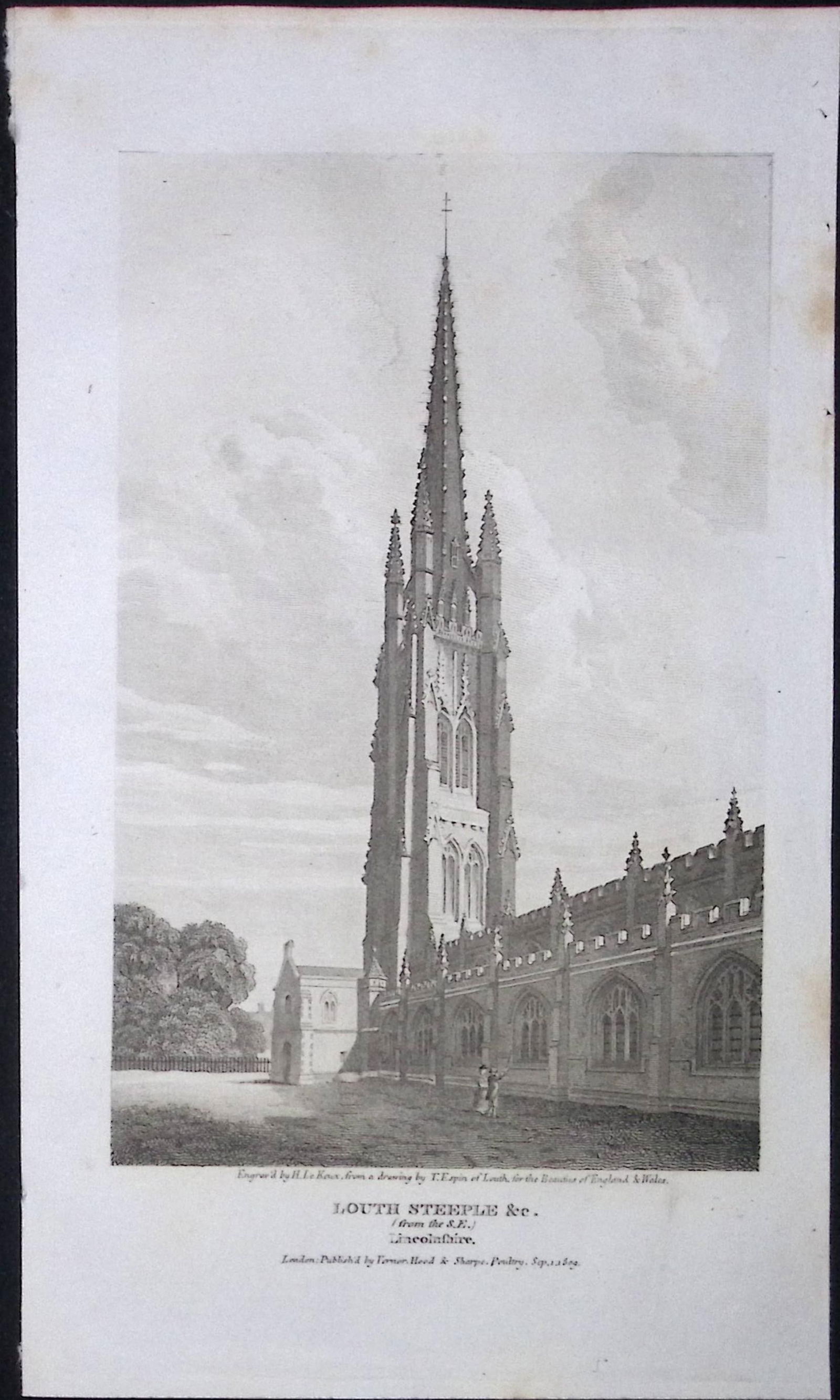 Louth Steeple Lincolnshire Antique 218 Years-Old Georgian Steel-Engraving-447 (1 of 2)