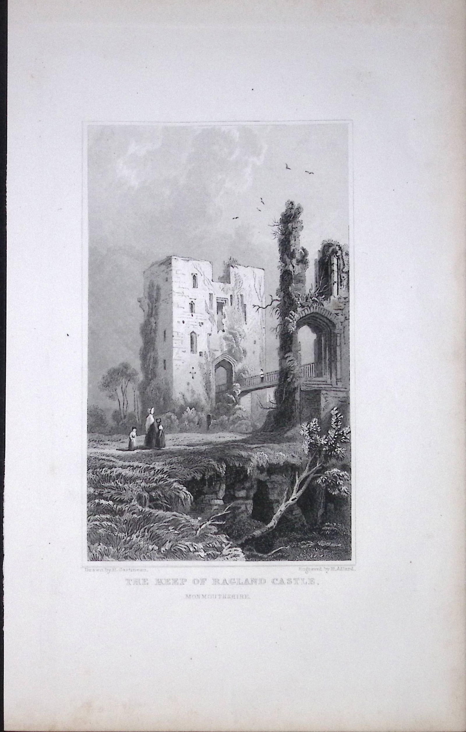 Wales the Keep at Ragland Castle Antique 166-Year-Old Steel Engraving-43 (1 of 2)