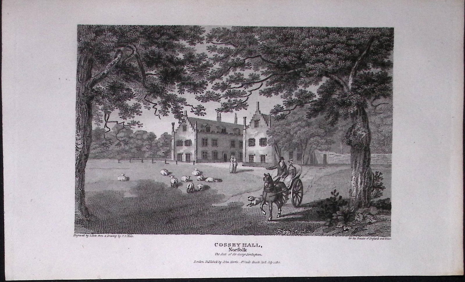 Cossey Hall Norfolk Antique 216 Years-Old Georgian Steel-Engraving-422a (1 of 1)