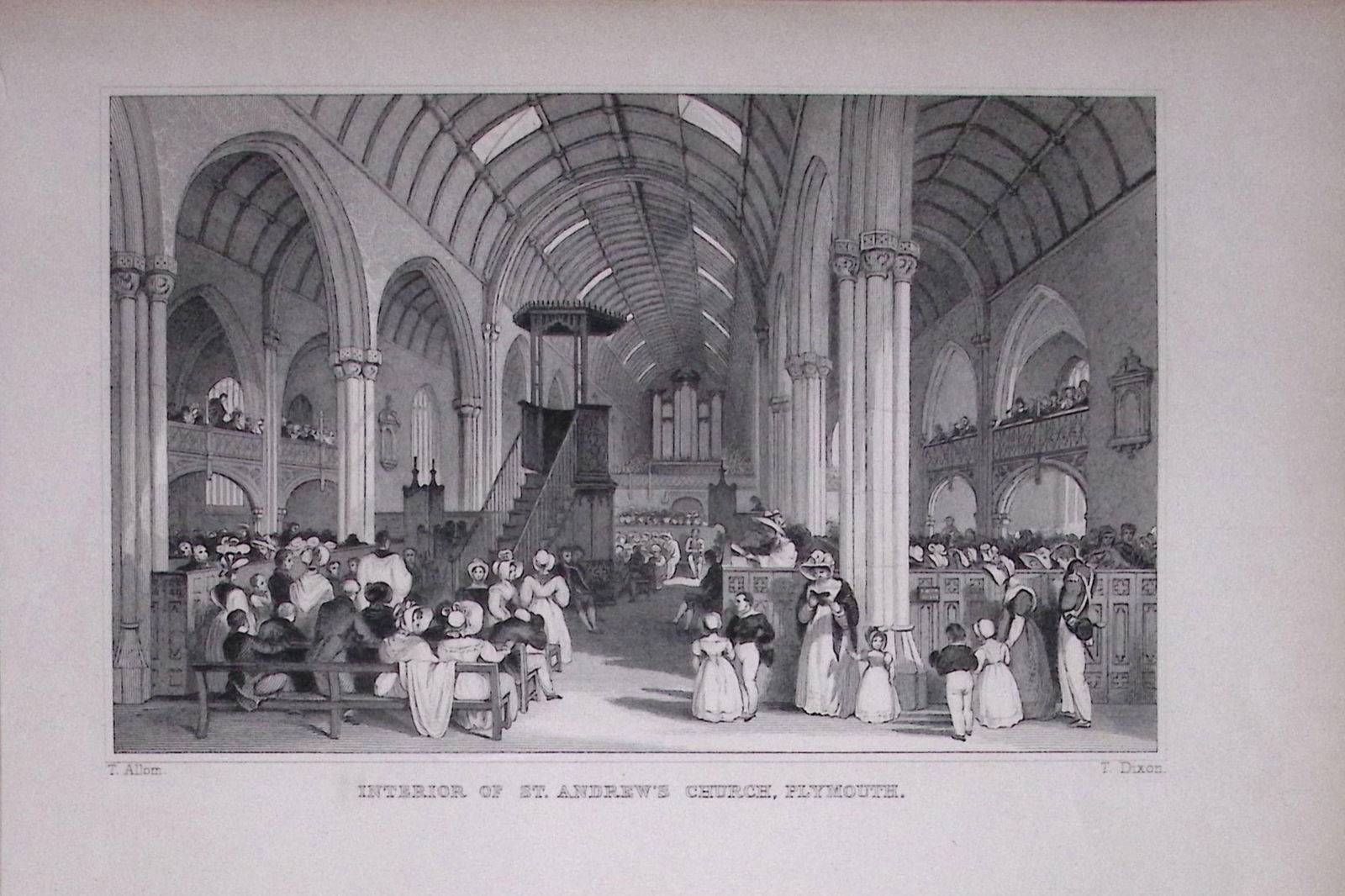 Plymouth Interior of St Andrews Church Antique 193 Years-Old Steel-Engraving-54: Title: Plymouth Interior of St Andrews Church Antique 193 Years-Old Steel-Engraving-54 Description: This Antique Steel Engraving Was Removed from a 193-Year-Old Edition of. </