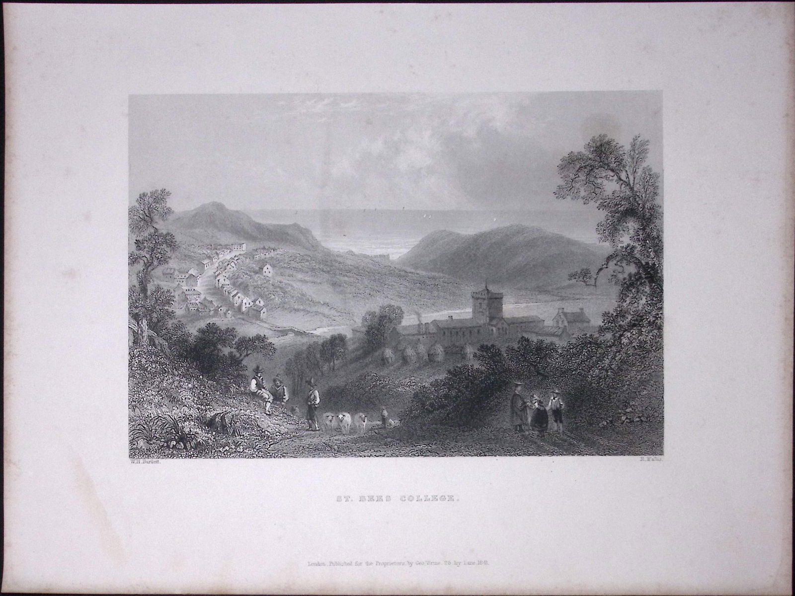 Cumbria St Bees College WH Bartlett 183 Years-Old Antique Steel Engraving-1: Title: Cumbria St Bees College WH Bartlett 183 Years-Old Antique Steel Engraving-1 Description: This Steel Engraved Print Has Been Removed from an Antique 1842 Edition of.