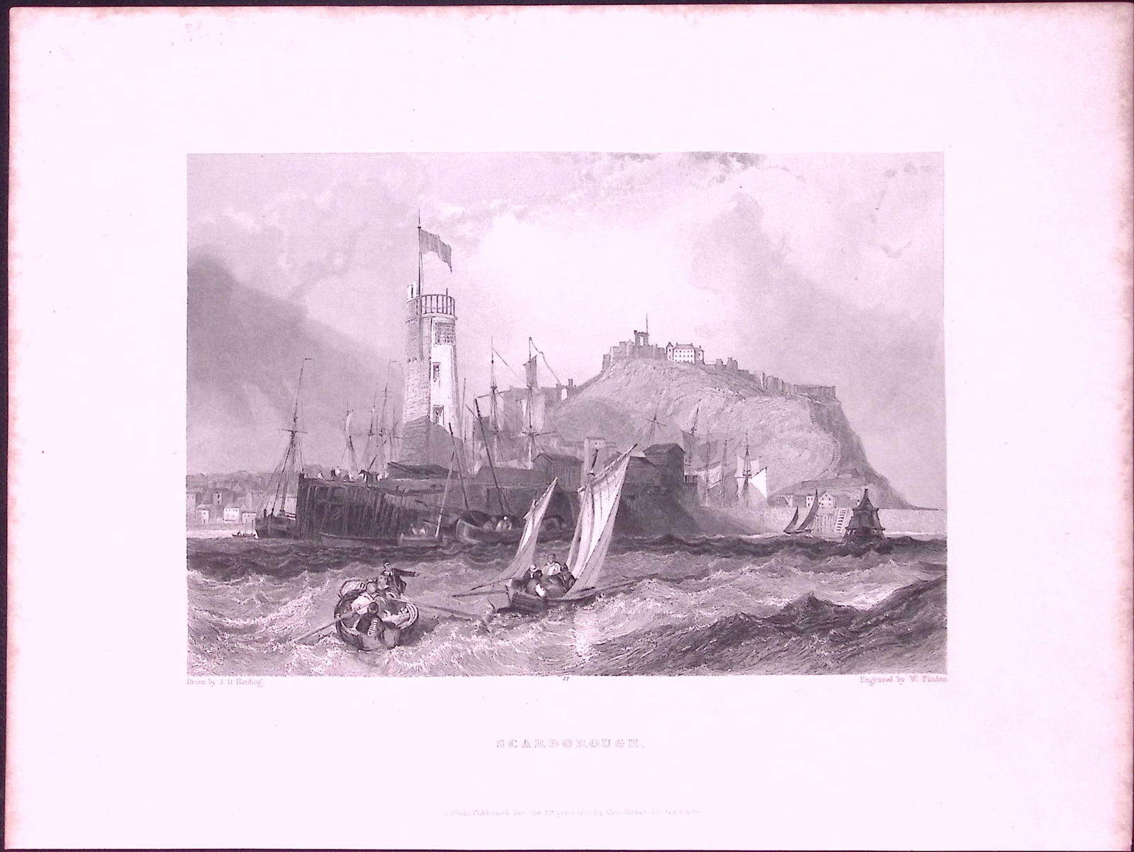 Scarborough Yorkshire WH Bartlett 183 Years-Old Antique Steel Engraving-37: Title: Scarborough Yorkshire WH Bartlett 183 Years-Old Antique Steel Engraving-37 Description: This Steel Engraved Print Has Been Removed from an Antique 1842 Edition of.