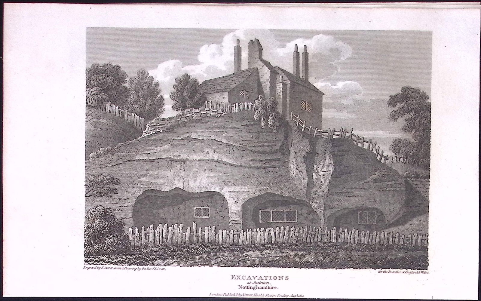 Nottingham Sneinton Excavations Antique 212 Years-Old Steel-Engraving-155: Title: Nottingham Sneinton Excavations Antique 212 Years-Old Steel-Engraving-155 Description: This Nottinghamshire Georgian Antique Print Was Removed from a First Edition of.