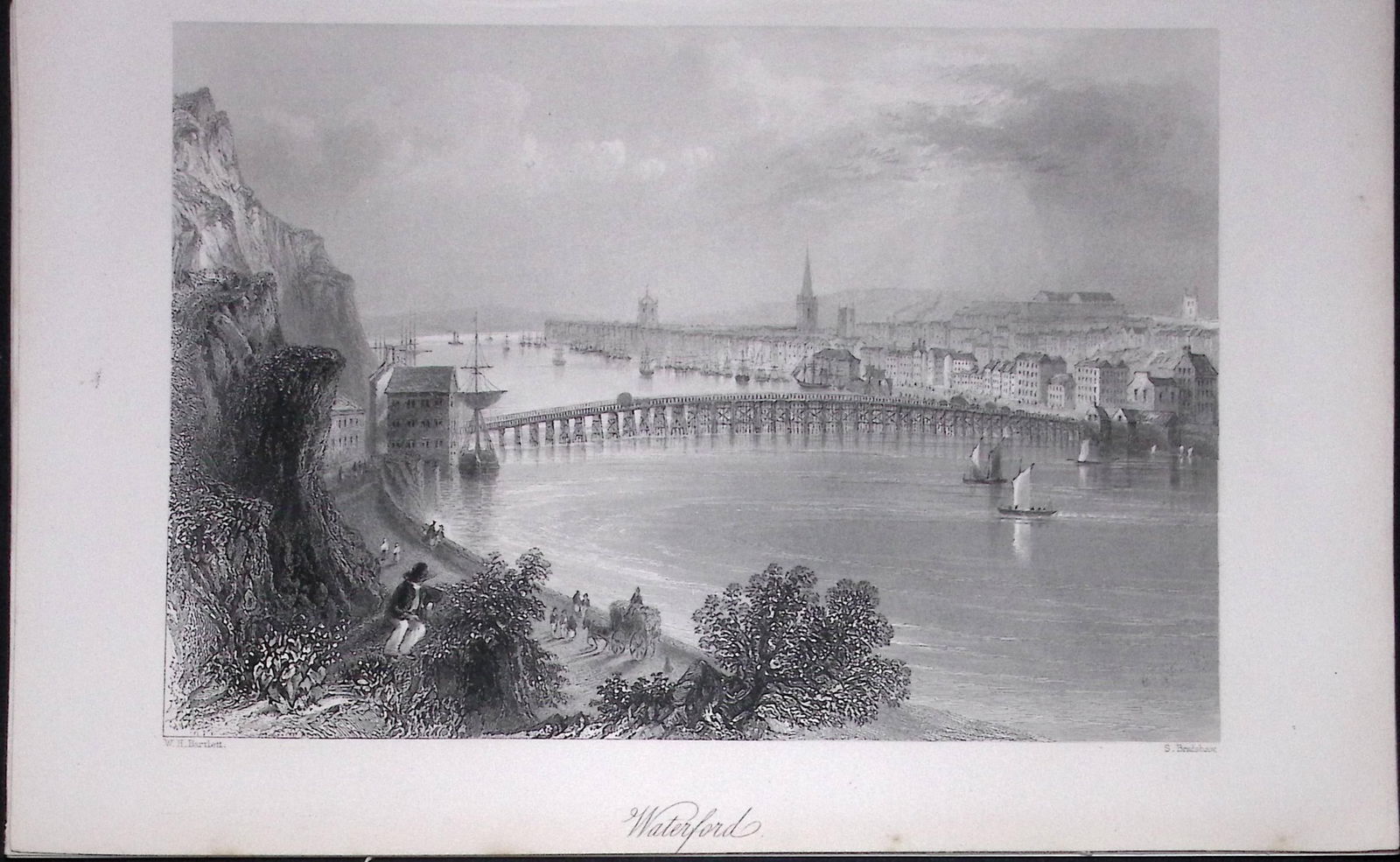 Ireland View the City of Waterford Antique 183 Years-Old Steel-Engraving-36. (1 of 1)