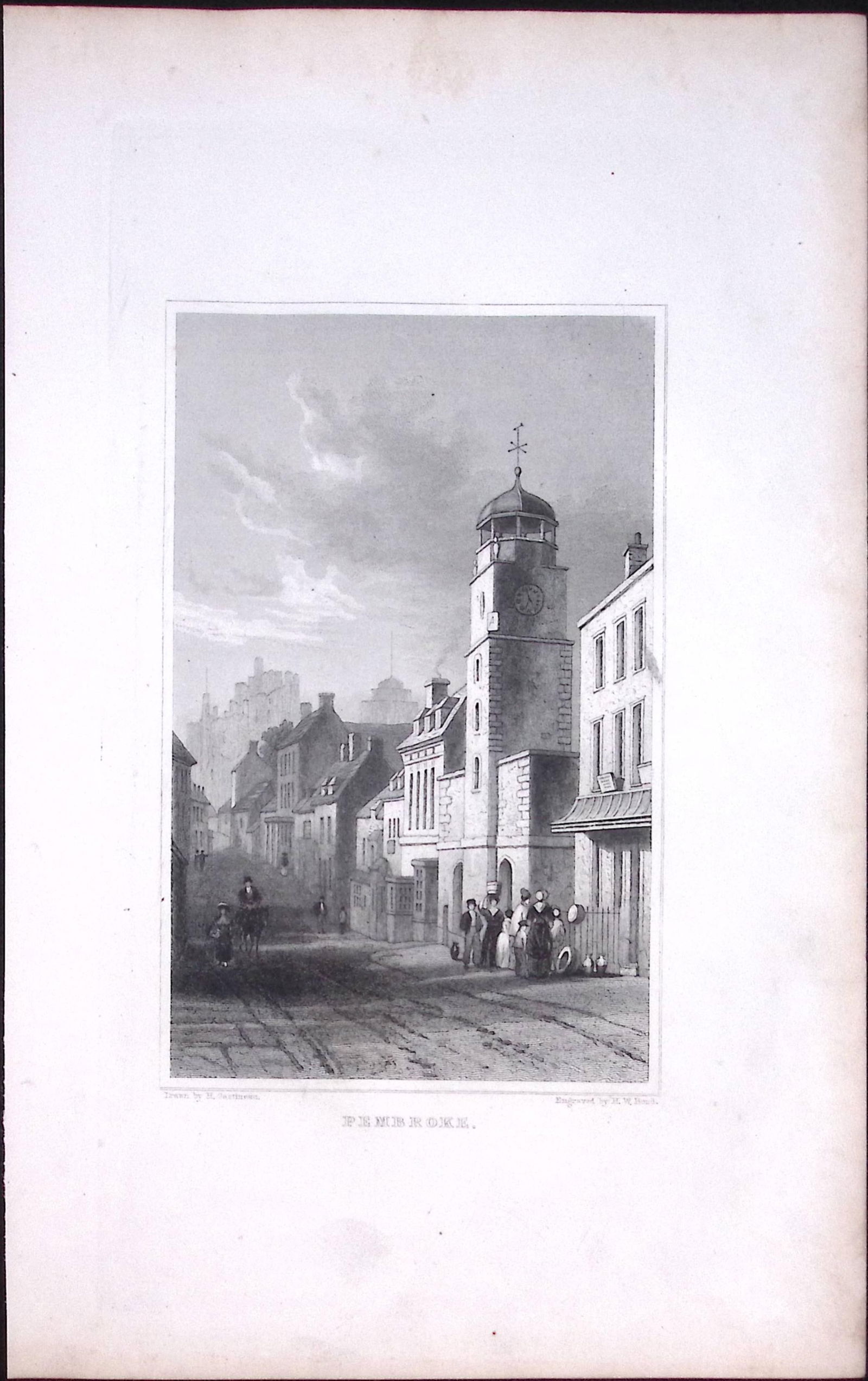 Wales Pembroke Town Antique 166-Year-Old Steel Engraving-19: Title: Wales Pembroke Town Antique 166-Year-Old Steel Engraving-19 Description: This Antique Steel Engraving Was Removed from a 166-Year-Old Edition of. B. B. Woodw
