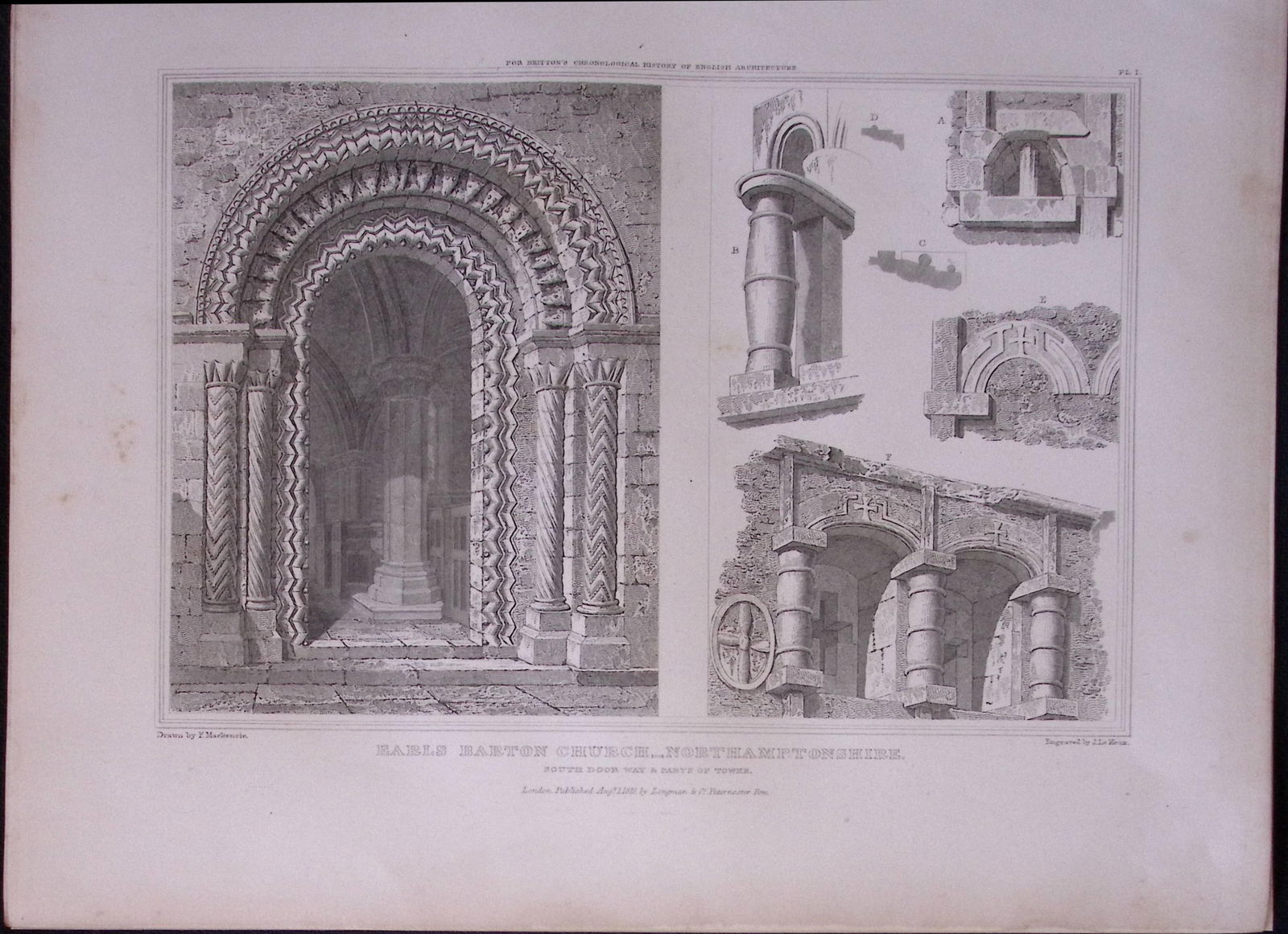 Earls Barton Church Northampton 190 Years-Old John Britton Antique Steel Engraving-189: Title: Earls Barton Church Northampton 190 Years-Old John Britton Antique Steel Engraving-189 Description: This 191 Years-Old Steel Gilt-Edged Engraved Plate Has Been Removed from an