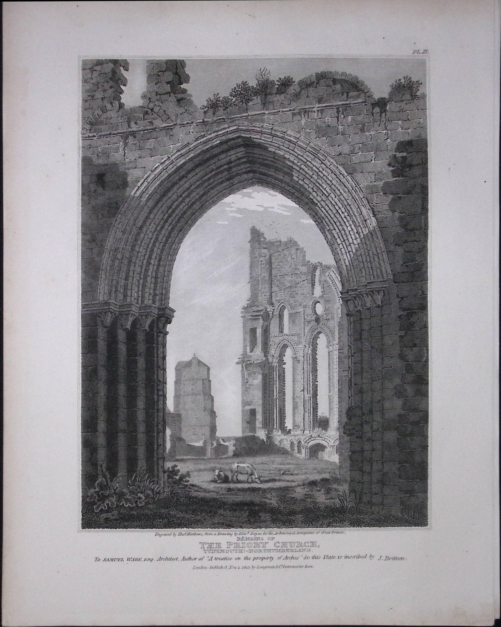 Priory Church Northumberland 190 Years-Old Rare John Britton Antique Steel Engraving-91: Title: Priory Church Northumberland 190 Years-Old Rare John Britton Antique Steel Engraving-91 Description: This 191 Years-Old Steel Gilt-Edged Engraved Plate Has Been Removed from a