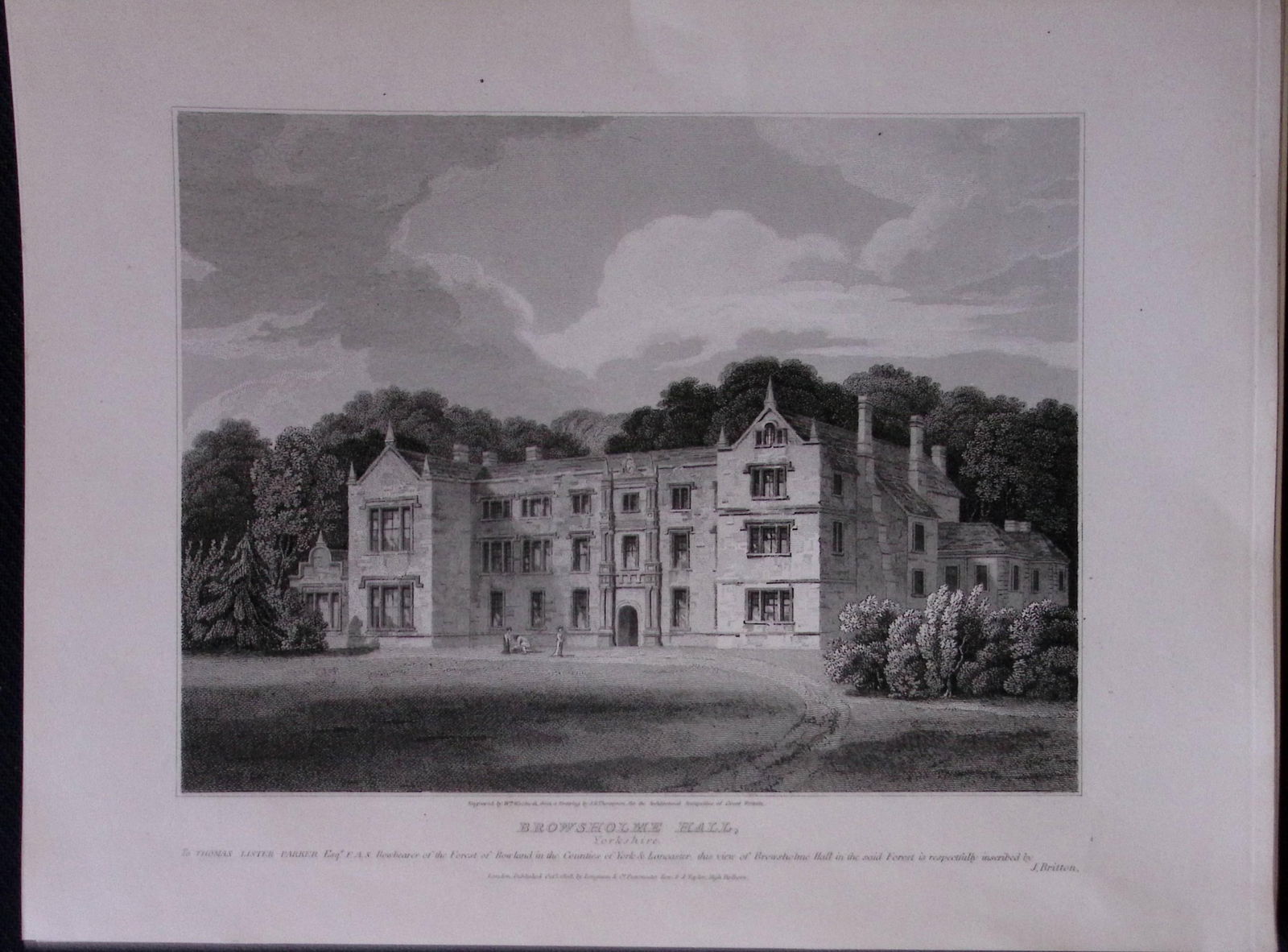 Browsholme Hall Yorkshire 190 Years-Old John Britton Antique Steel Engraving-206: Title: Browsholme Hall Yorkshire 190 Years-Old John Britton Antique Steel Engraving-206 Description: This 191 Years-Old Steel Gilt-Edged Engraved Plate Has Been Removed from an Antique Edition