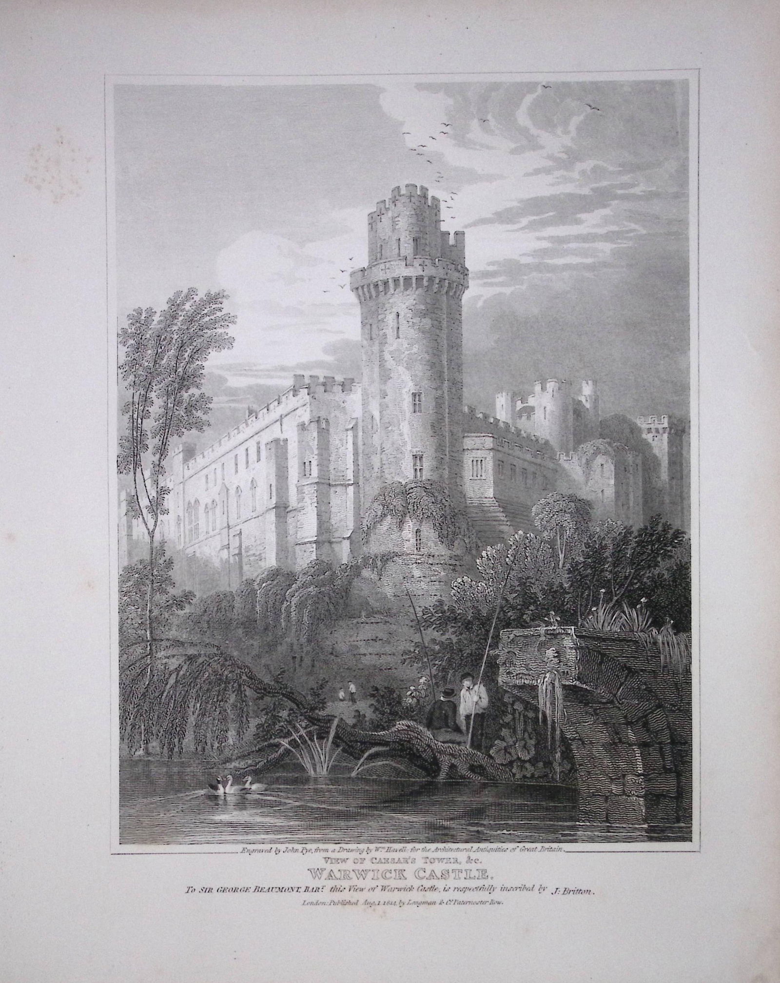 Warwick Castle Warwick 190 Years-Old Rare John Britton Antique Steel Engraving-124 (1 of 1)