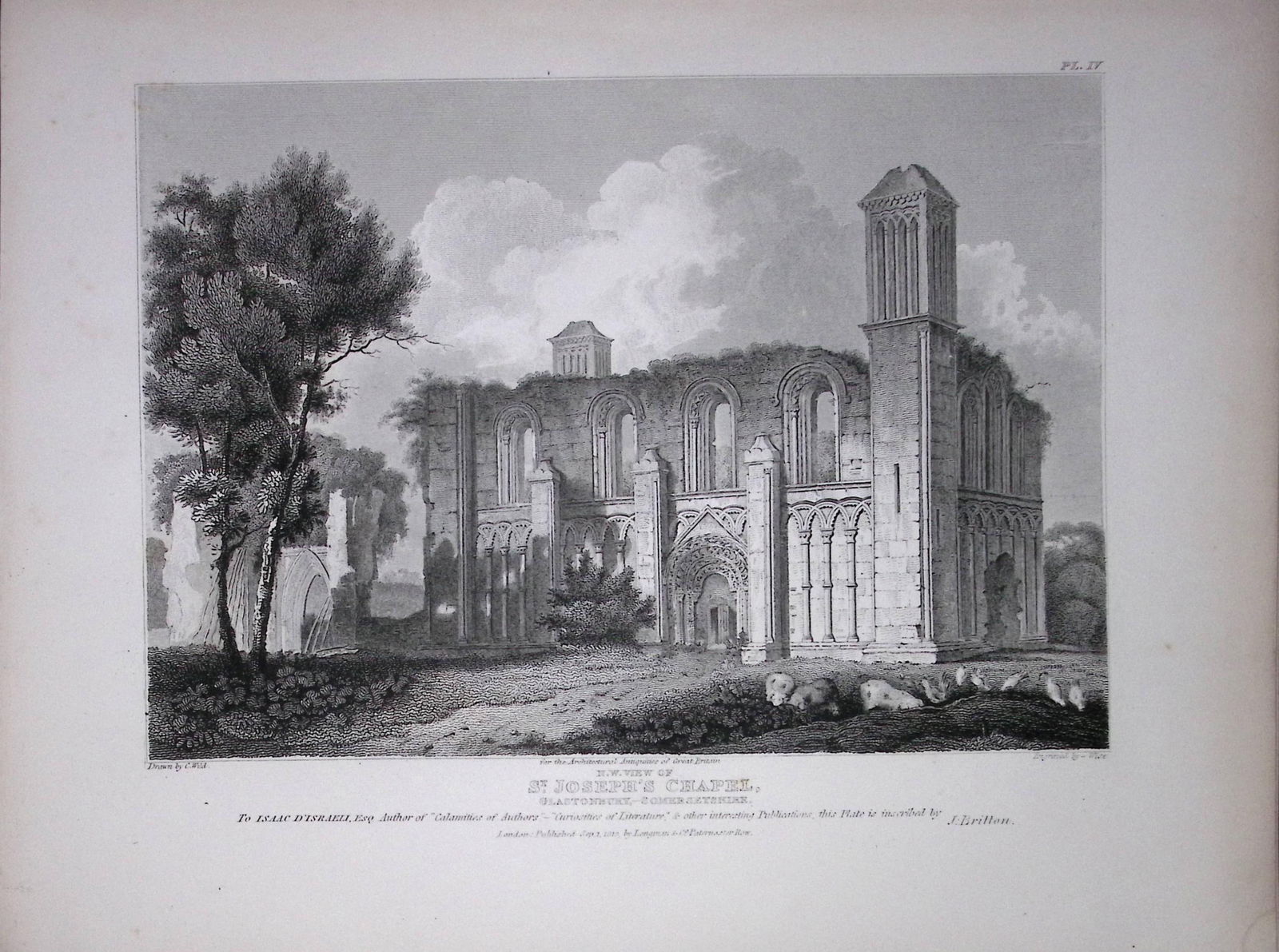 Glastonbury St Josephs Chapel 190 Years-Old Rare John Britton Antique Steel Engraving-133: Title: Glastonbury St Josephs Chapel 190 Years-Old Rare John Britton Antique Steel Engraving-133 Description: This 191 Years-Old Steel Gilt-Edged Engraved Plate Has Been Removed from