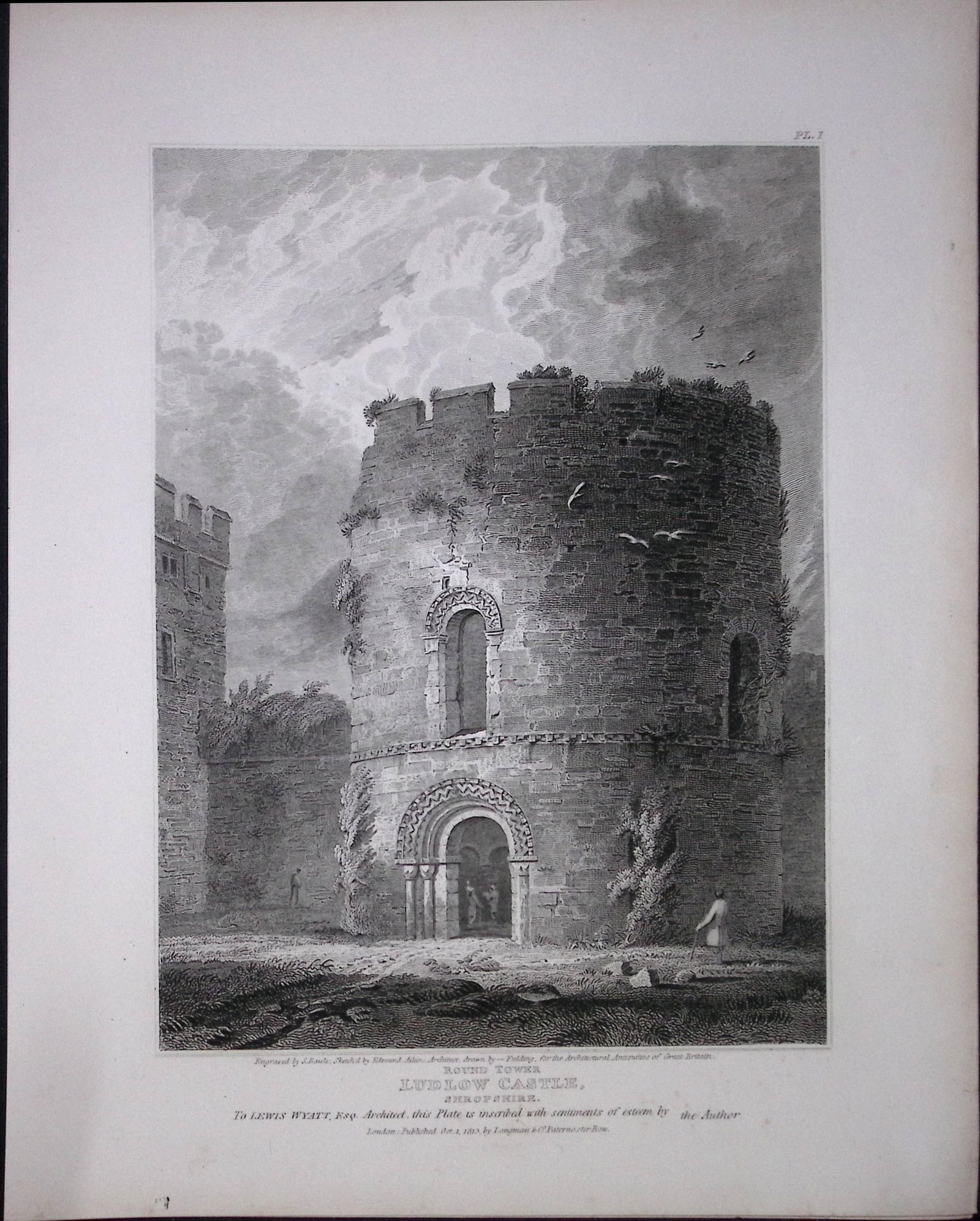 Ludlow Castle Shropshire 190 Years-Old Rare John Britton Antique Steel Engraving-100: Title: Ludlow Castle Shropshire 190 Years-Old Rare John Britton Antique Steel Engraving-100 Description: This 191 Years-Old Steel Gilt-Edged Engraved Plate Has Been Removed from an A