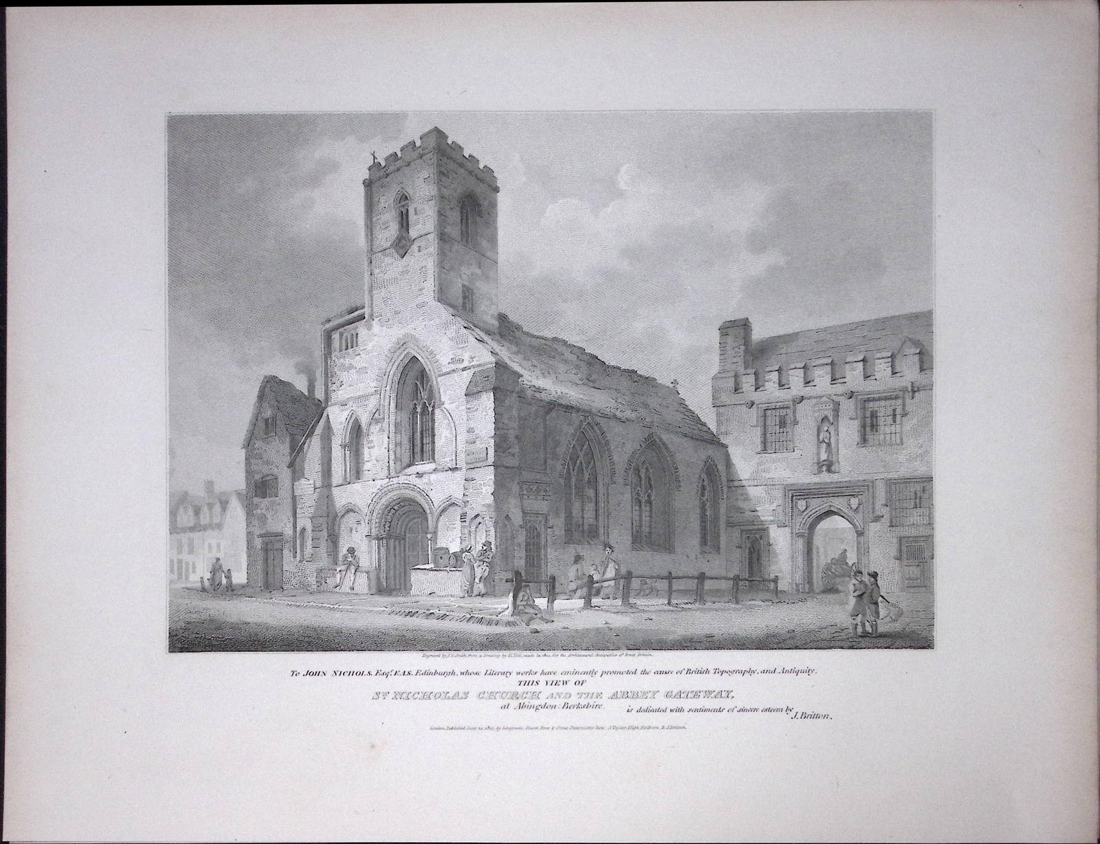 Nicholas Church Abingdon Berks Rare John Britton 191 Years-Old Antique Steel Engraving-8: Title: Nicholas Church Abingdon Berks Rare John Britton 191 Years-Old Antique Steel Engraving-8 Description: This 191 Years-Old Steel Gilt-Edged Engraved Plate Has Been Removed from an Antique