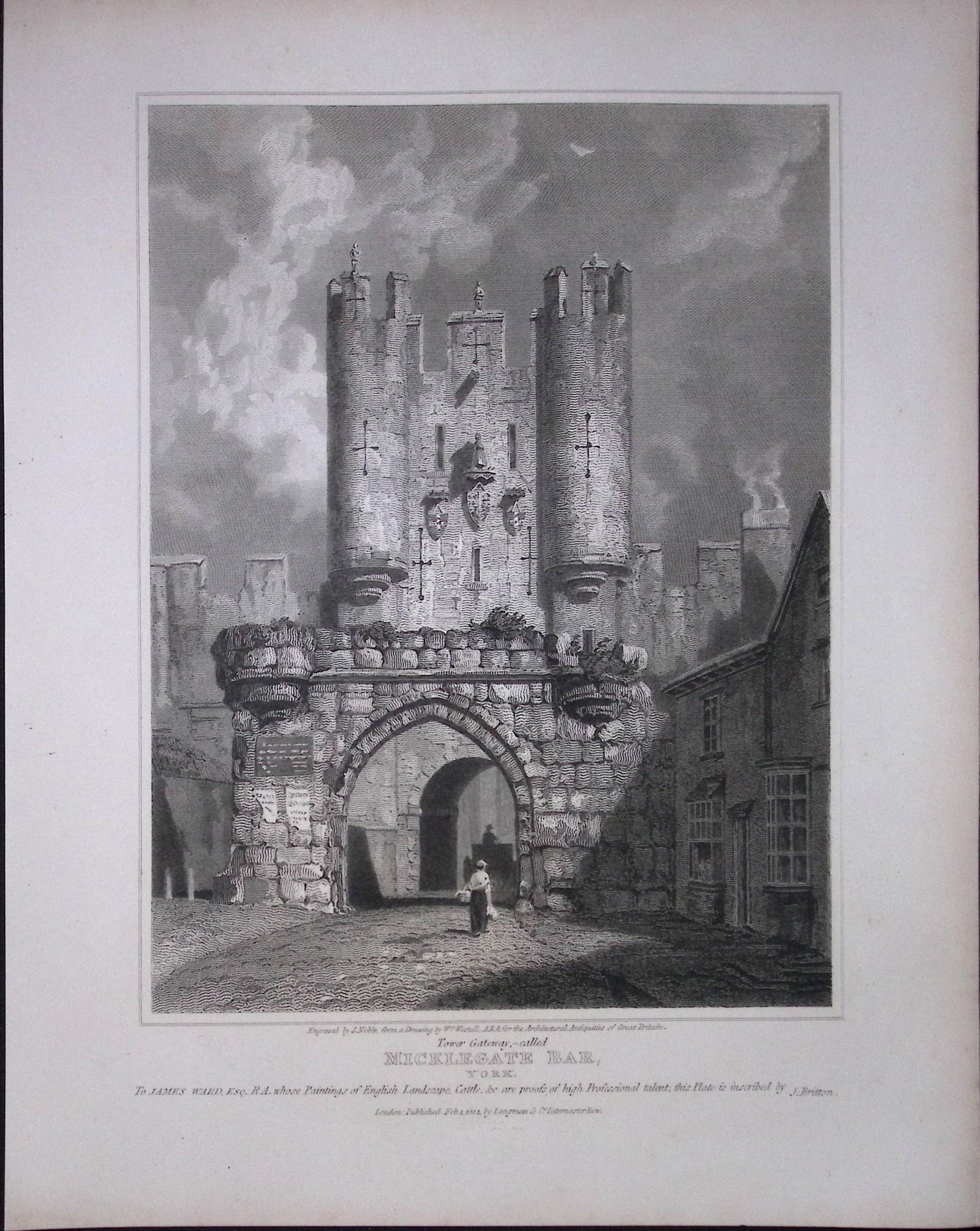 Micklegate Bar York 190 Years-Old Rare John Britton Antique Steel Engraving-99: Title: Micklegate Bar York 190 Years-Old Rare John Britton Antique Steel Engraving-99 Description: This 191 Years-Old Steel Gilt-Edged Engraved Plate Has Been Removed from an Antique