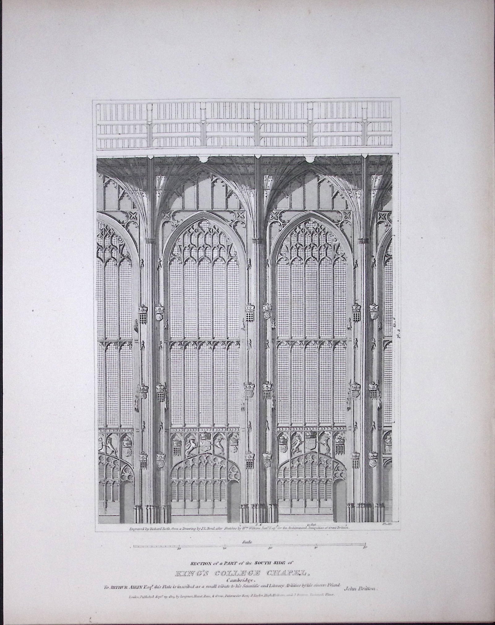 Kings College Cambridge Rare John Britton 191 Years-Old Antique Steel Engraving-11: Title: Kings College Cambridge Rare John Britton 191 Years-Old Antique Steel Engraving-11 Description: This 191 Years-Old Steel Engraved Plate Has Been Removed from an Antique Editio