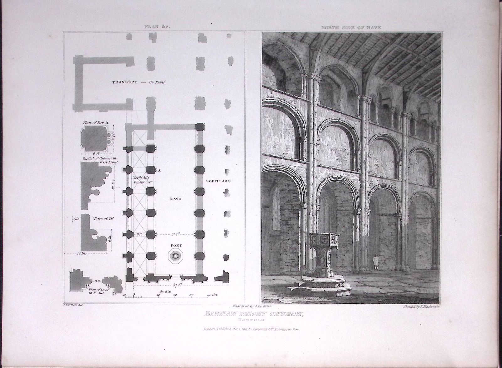 Priory Church Binham Norfolk 190 Years-Old John Britton Antique Steel Engraving-168: Title: Priory Church Binham Norfolk 190 Years-Old John Britton Antique Steel Engraving-168 Description: This 191 Years-Old Steel Gilt-Edged Engraved Plate Has Been Removed from an Antique