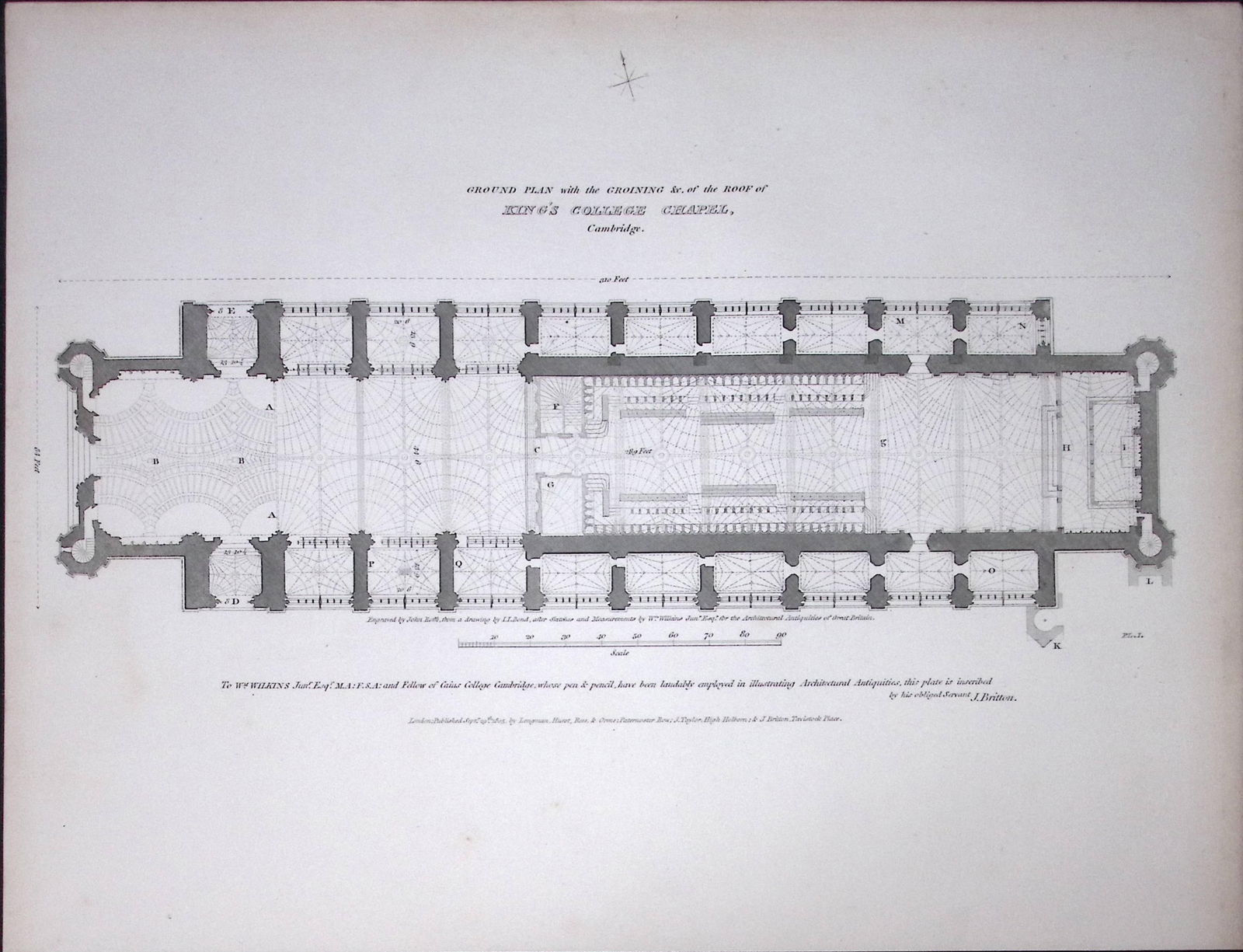 Kings College Cambridge Rare John Britton 191 Years-Old Antique Steel Engraving-9: Title: Kings College Cambridge Rare John Britton 191 Years-Old Antique Steel Engraving-9 Description: This 191 Years-Old Steel Engraved Plate Has Been Removed from an Antique Edition of. John