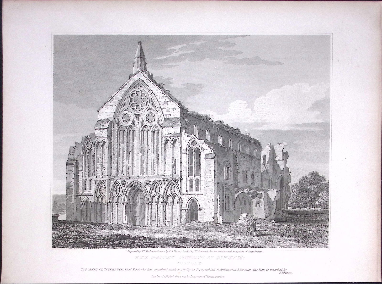 Priory Church Binham Norfolk 190 Years-Old John Britton Antique Steel Engraving-167: Title: Priory Church Binham Norfolk 190 Years-Old John Britton Antique Steel Engraving-167 Description: This 191 Years-Old Steel Gilt-Edged Engraved Plate Has Been Removed from an Antique