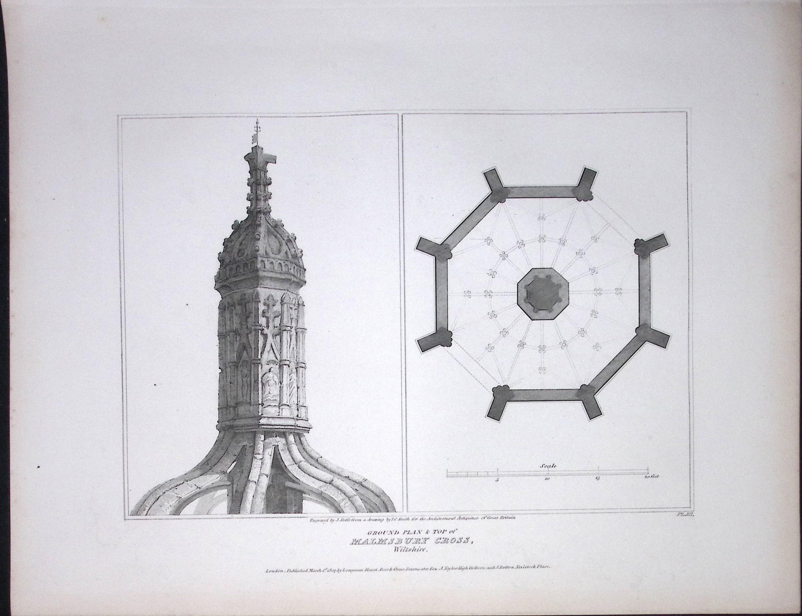 Malmsbury Cross Wiltshire Rare John Britton 191 Years-Old Antique Steel Engraving-30: Title: Malmsbury Cross Wiltshire Rare John Britton 191 Years-Old Antique Steel Engraving-30 Description: This 191 Years-Old Steel Engraved Plate Has Been Removed from an Antique Edition of. 