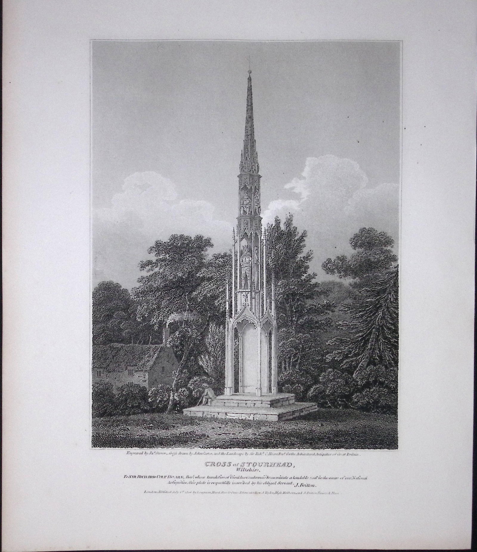 The Cross at Stourhead Wiltshire Rare John Britton 191 Years-Old Antique Steel Engraving-34: Title: The Cross at Stourhead Wiltshire Rare John Britton 191 Years-Old Antique Steel Engraving-34 Description: This 191 Years-Old Steel Engraved Plate Has Been Removed from an Antique Edition