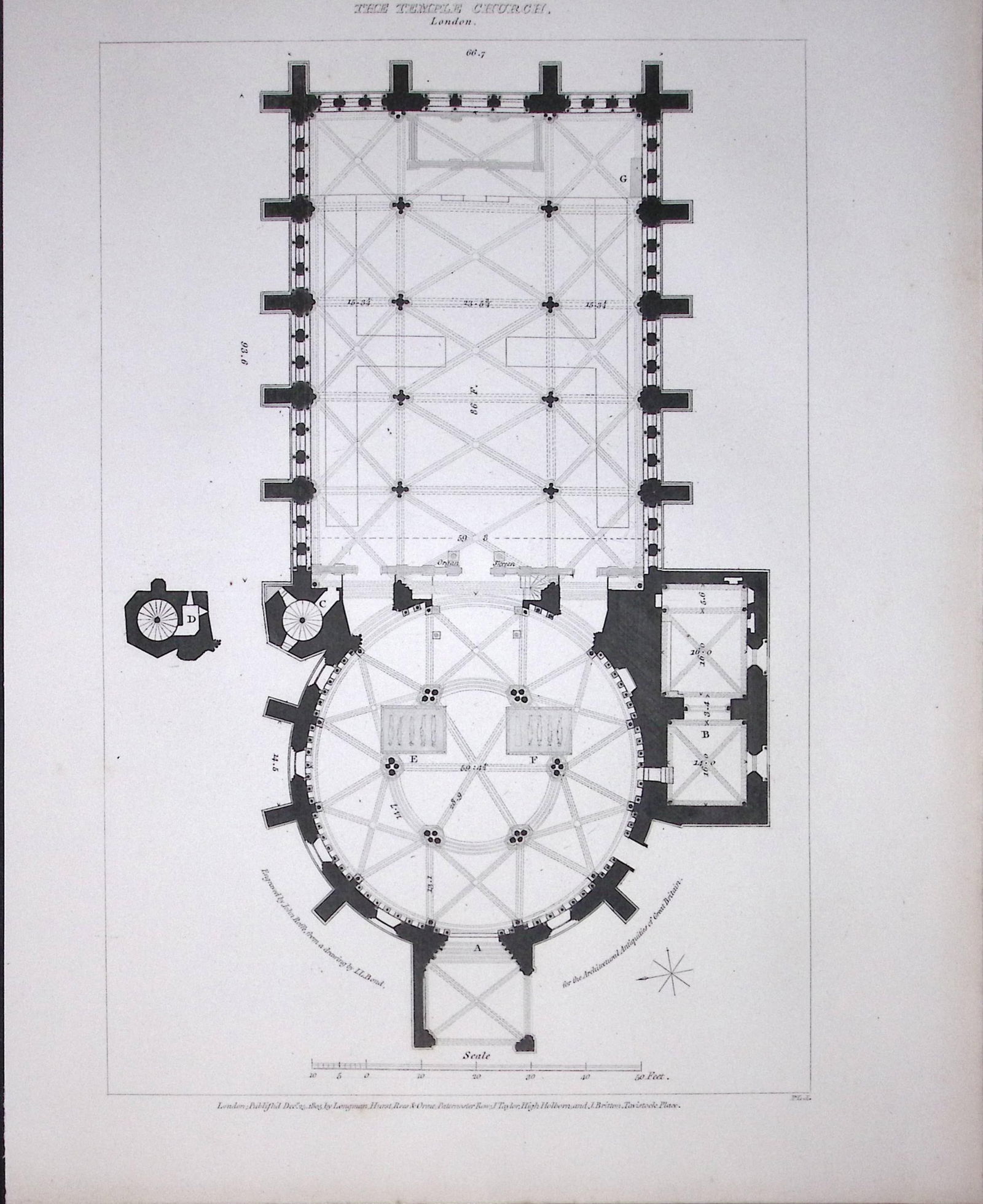 The Temple Church London Rare John Britton 191 Years-Old Antique Steel Engraving-21: Title: The Temple Church London Rare John Britton 191 Years-Old Antique Steel Engraving-21 Description: This 191 Years-Old Steel Gilt-Edged Engraved Plate Has Been Removed from an Antique