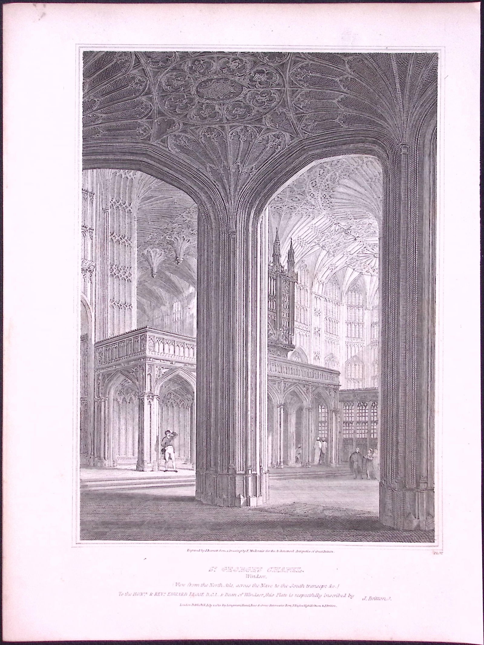 St Georges Chapel Windsor 190 Years-Old Rare John Britton Antique Steel Engraving-146 (1 of 1)