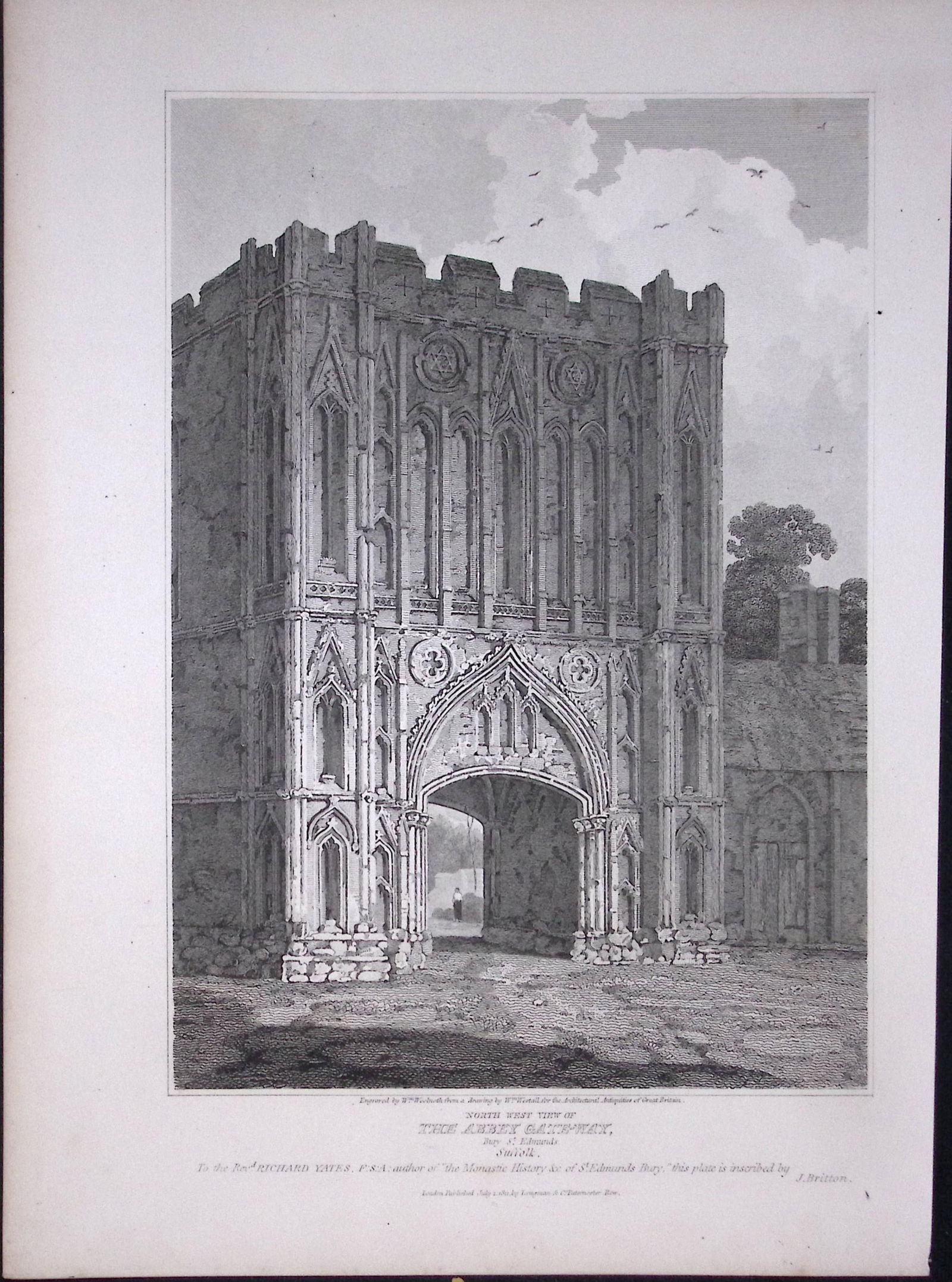 The Abbey Bury St Edmunds 190 Years-Old John Britton Antique Steel Engraving-175: Title: The Abbey Bury St Edmunds 190 Years-Old John Britton Antique Steel Engraving-175 Description: This 191 Years-Old Steel Gilt-Edged Engraved Plate Has Been Removed from an Antique Edition