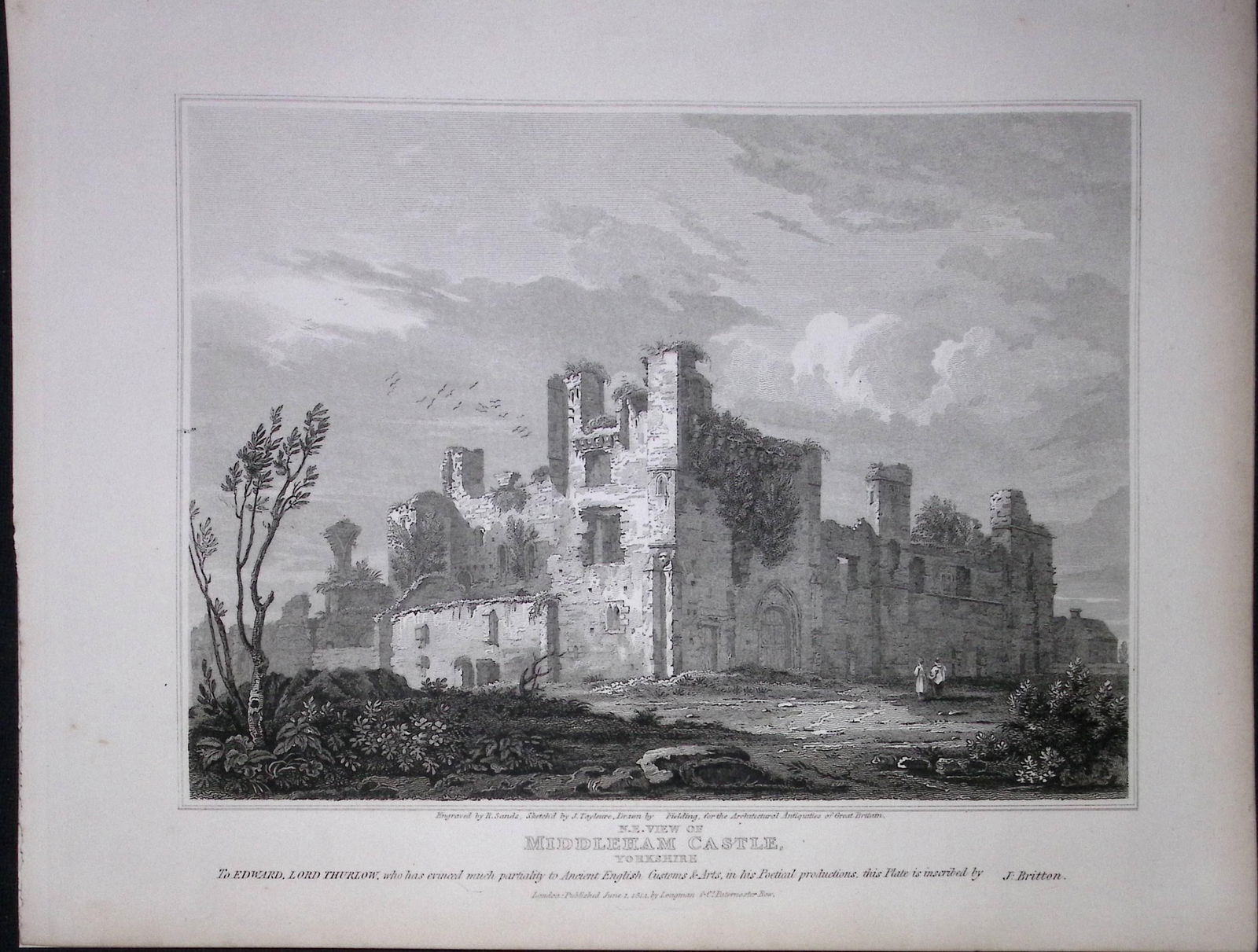 Middleham Castle Yorkshire 190 Years-Old Rare John Britton Antique Steel Engraving-107: Title: Middleham Castle Yorkshire 190 Years-Old Rare John Britton Antique Steel Engraving-107 Description: This 191 Years-Old Steel Gilt-Edged Engraved Plate Has Been Removed from an