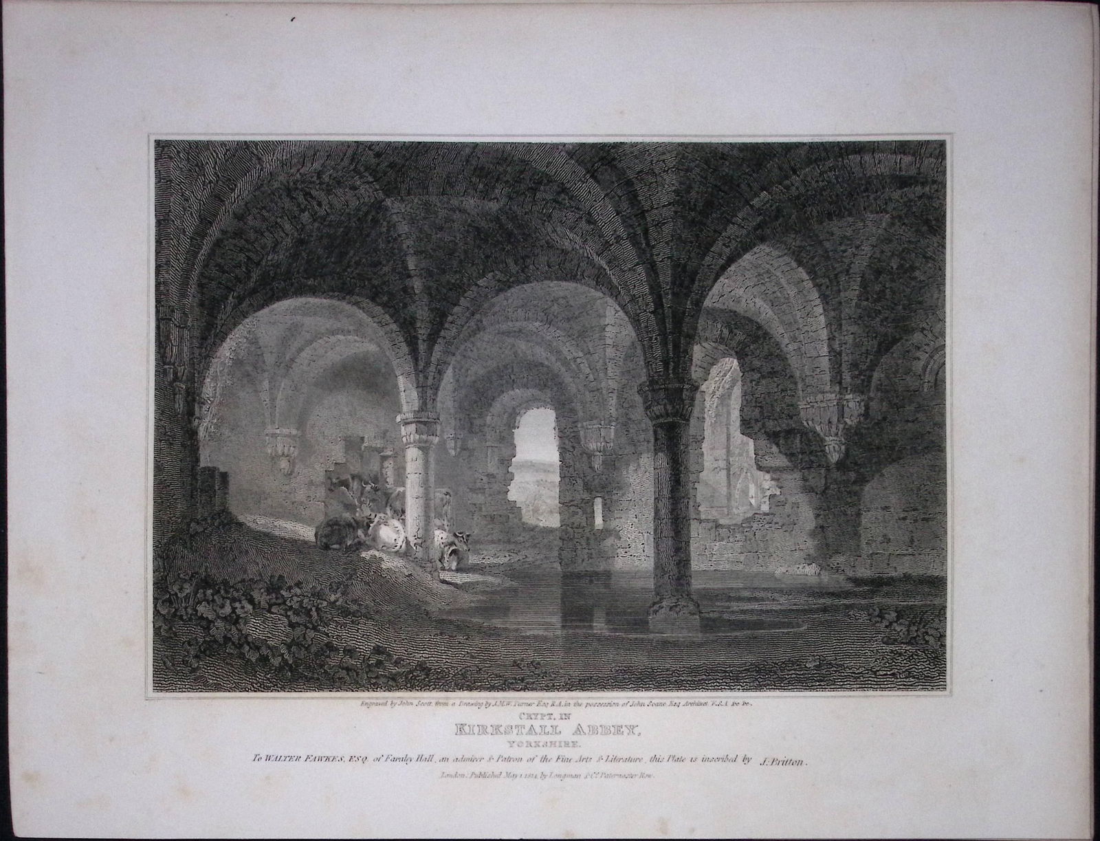Kirkstall Abbey Yorkshire 190 Years-Old Rare John Britton Antique Steel Engraving-103: Title: Kirkstall Abbey Yorkshire 190 Years-Old Rare John Britton Antique Steel Engraving-103 Description: This 191 Years-Old Steel Gilt-Edged Engraved Plate Has Been Removed from an