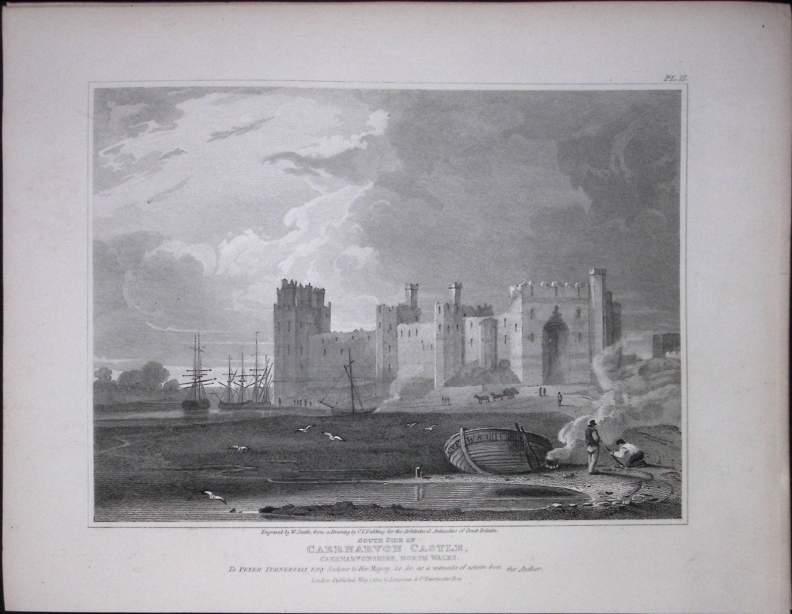 Caernarvon Castle Wales 190 Years-Old Rare John Britton Antique Steel Engraving-117: Title: Caernarvon Castle Wales 190 Years-Old Rare John Britton Antique Steel Engraving-117 Description: This 191 Years-Old Steel Gilt-Edged Engraved Plate Has Been Removed from an An