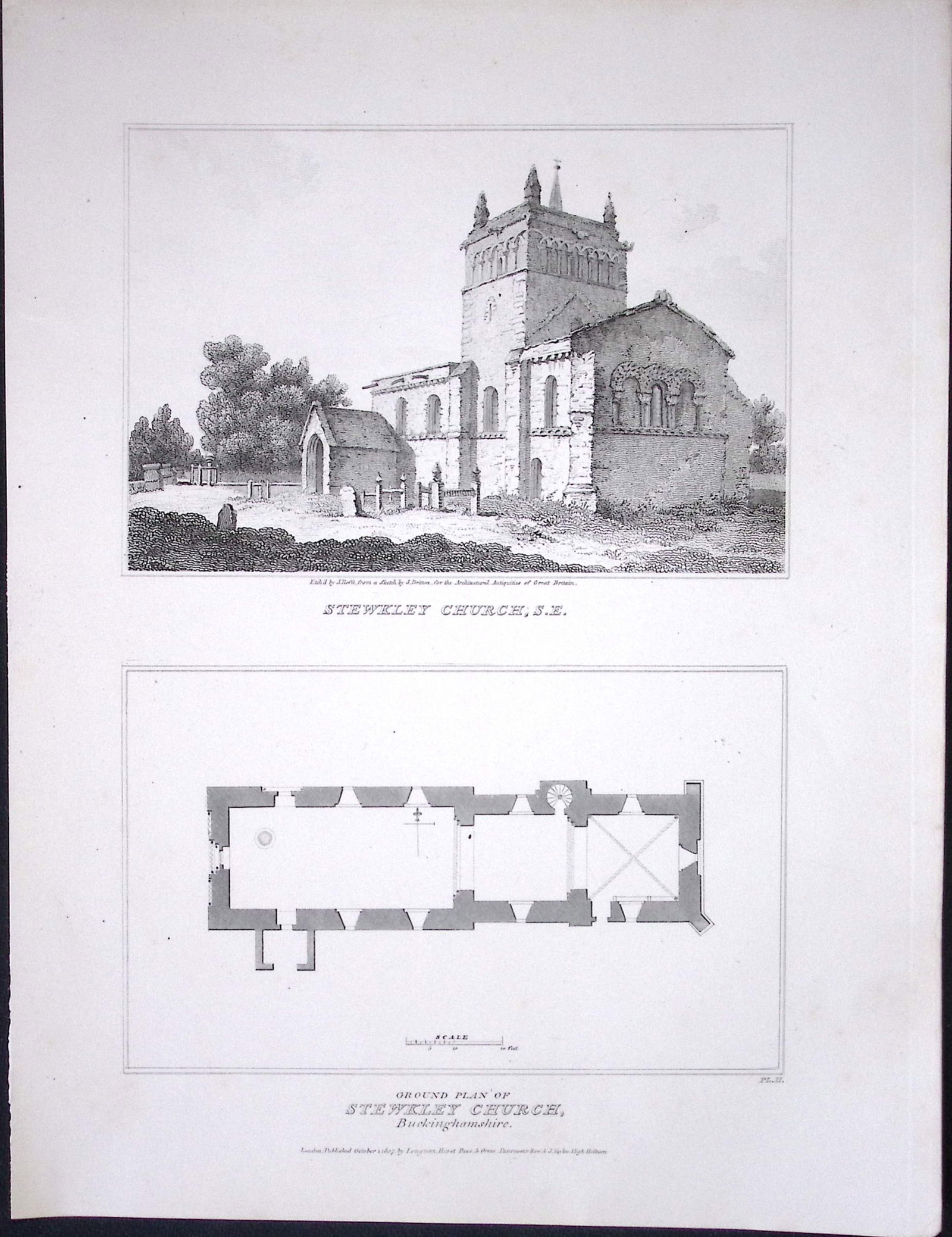 Stewkley Church Bucks 190 Years-Old John Britton Antique Steel Engraving-199: Title: Stewkley Church Bucks 190 Years-Old John Britton Antique Steel Engraving-199 Description: This 191 Years-Old Steel Gilt-Edged Engraved Plate Has Been Removed from an Antique E