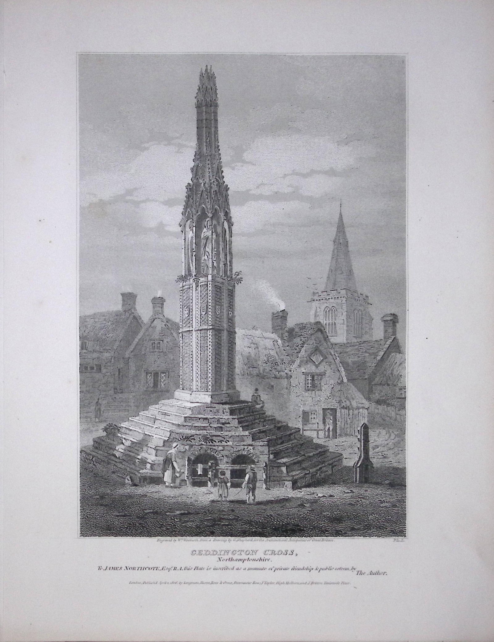 Geddington Cross Northampton 190 Years-Old Rare John Britton Antique Steel Engraving-37: Title: Geddington Cross Northampton 190 Years-Old Rare John Britton Antique Steel Engraving-37 Description: This 191 Years-Old Steel Gilt-Edged Engraved Plate Has Been Removed from