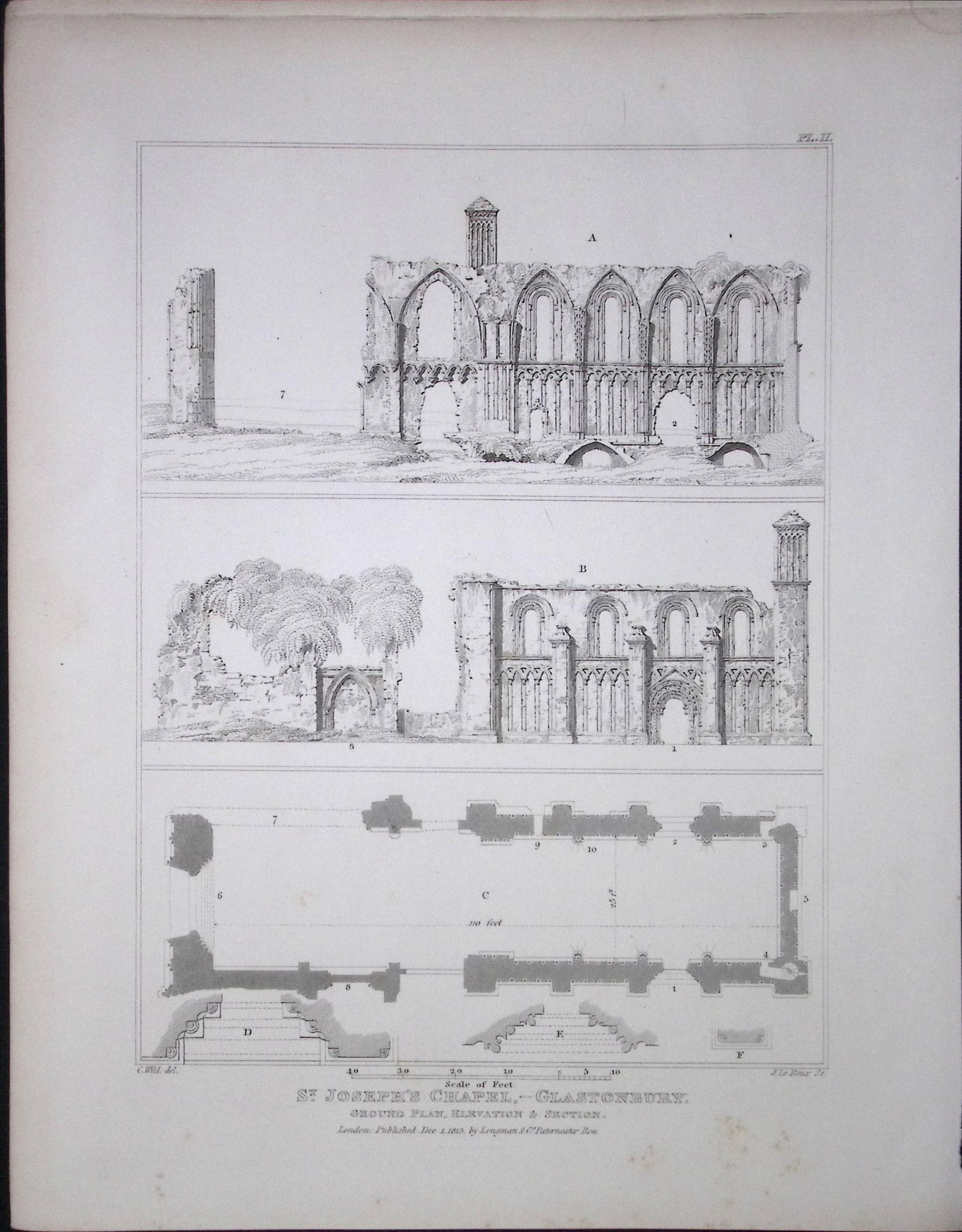 Glastonbury St Josephs Abbey 190 Years-Old Rare John Britton Antique Steel Engraving-131: Title: Glastonbury St Josephs Abbey 190 Years-Old Rare John Britton Antique Steel Engraving-131 Description: This 191 Years-Old Steel Gilt-Edged Engraved Plate Has Been Removed from
