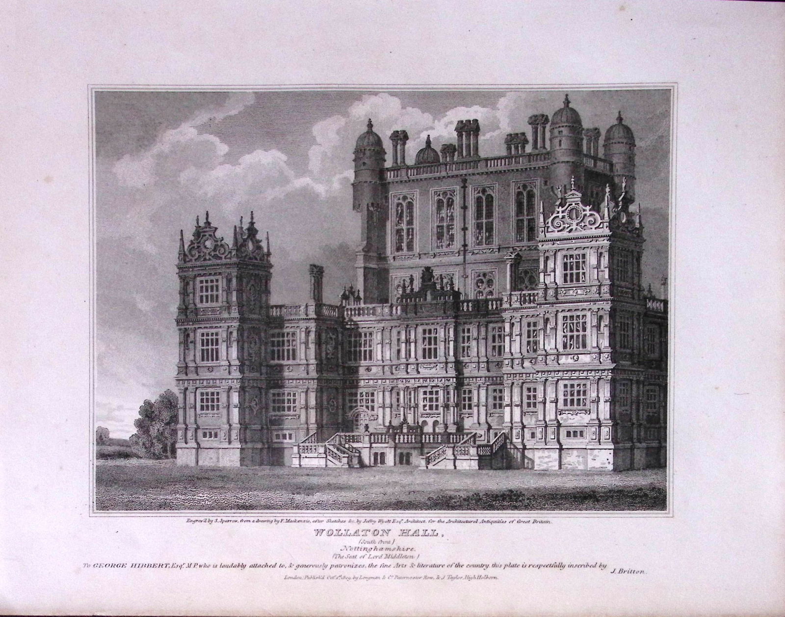 Wollaton Hall Nottingham 190 Years-Old John Britton Antique Steel Engraving-210: Title: Wollaton Hall Nottingham 190 Years-Old John Britton Antique Steel Engraving-210 Description: This 191 Years-Old Steel Gilt-Edged Engraved Plate Has Been Removed from an Antiqu