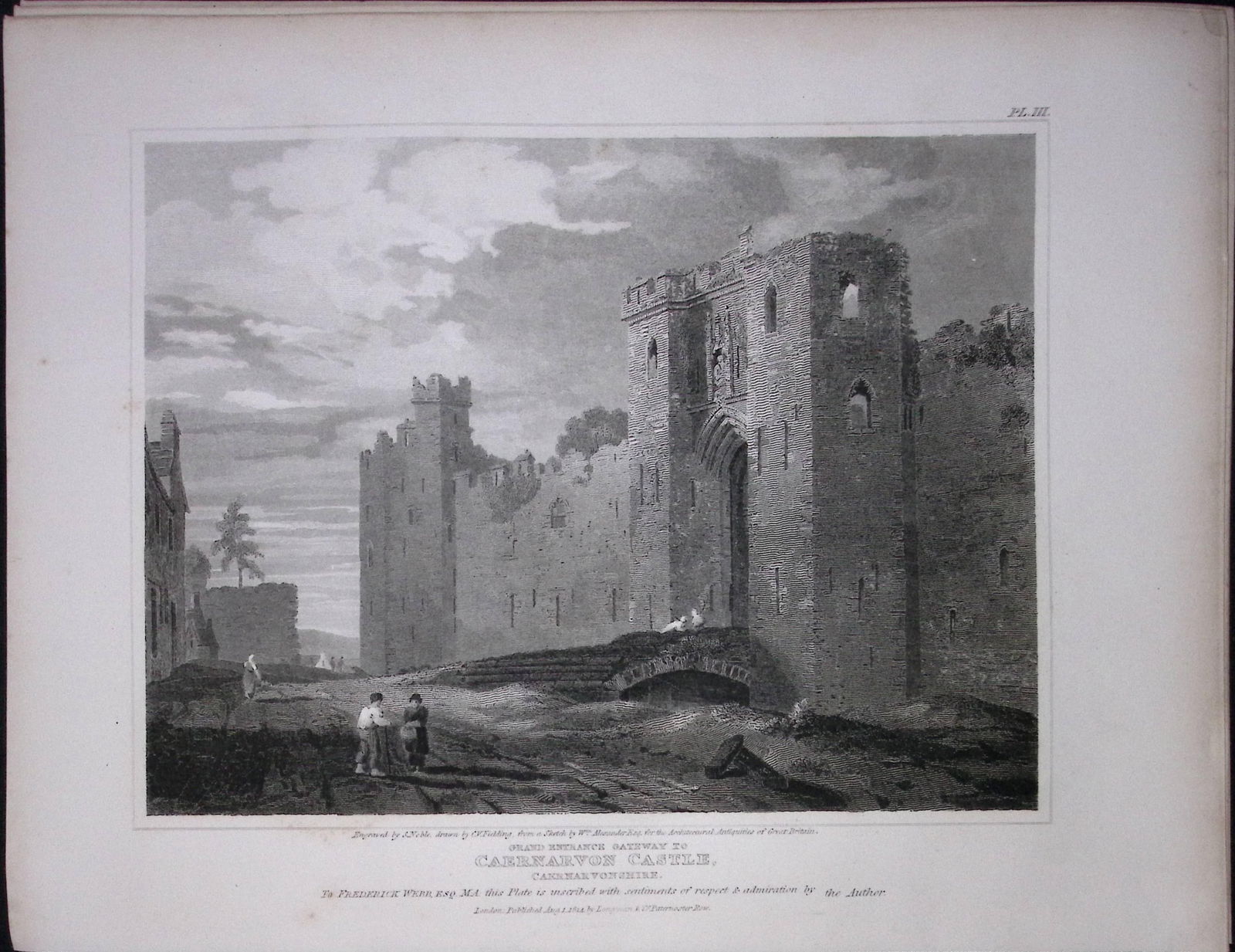 Caernarvon Castle Wales 190 Years-Old Rare John Britton Antique Steel Engraving-118: Title: Caernarvon Castle Wales 190 Years-Old Rare John Britton Antique Steel Engraving-118 Description: This 191 Years-Old Steel Gilt-Edged Engraved Plate Has Been Removed from an An