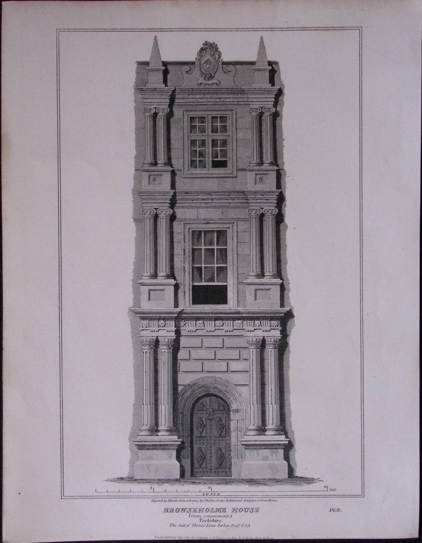 Browsholme Hall Yorkshire 190 Years-Old John Britton Antique Steel Engraving-207: Title: Browsholme Hall Yorkshire 190 Years-Old John Britton Antique Steel Engraving-207 Description: This 191 Years-Old Steel Gilt-Edged Engraved Plate Has Been Removed from an Antiq