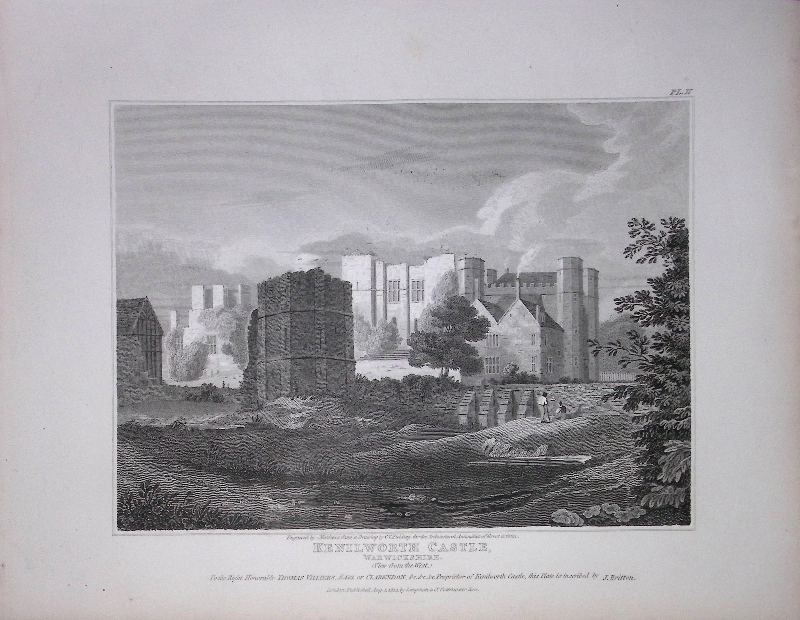 Kenilworth Castle Warwickshire 190 Years-Old Rare John Britton Antique Steel Engraving-120: Title: Kenilworth Castle Warwickshire 190 Years-Old Rare John Britton Antique Steel Engraving-120 Description: This 191 Years-Old Steel Gilt-Edged Engraved Plate Has Been Removed fro