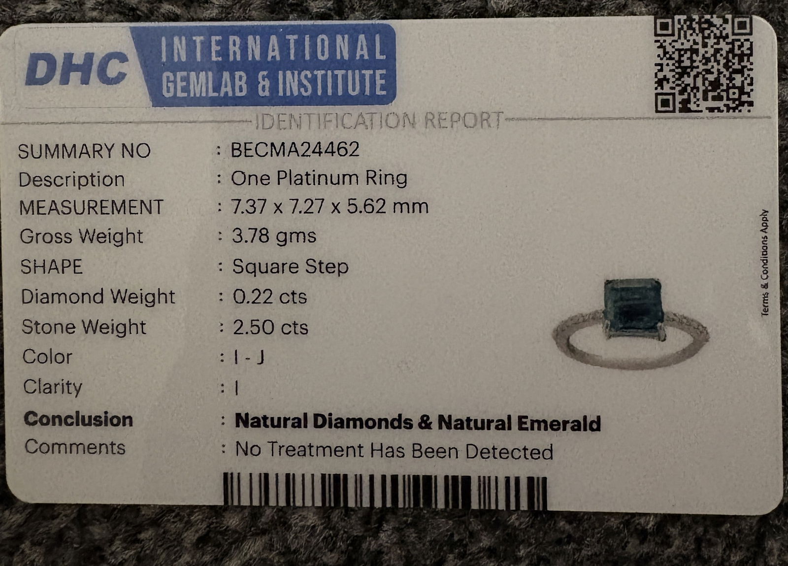 Beautiful 2.50 CT Natural Emerald Ring With Natural Diamonds & Platinum 950 - 9