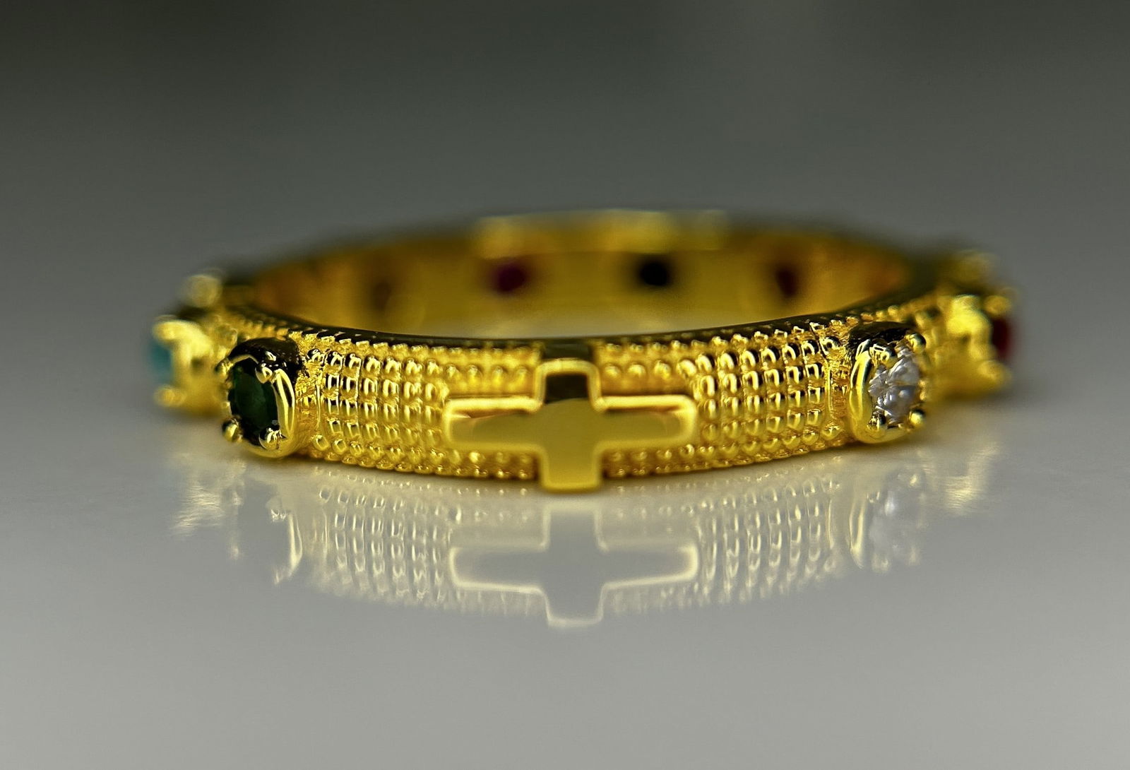 Beautiful Natural Multi Gemstone Rosary & 18k Gold: Title: Beautiful Natural Multi Gemstone Rosary & 18k Gold Description: Beautiful Natural Multi Gemstone Rosary & 18k Gold. Beautiful Gemstone Rosary ring created in this style is