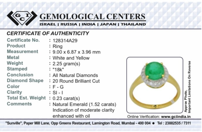 Beautiful Natural Emerald 1.52 CT With Natural Diamonds & 18k Gold - 8