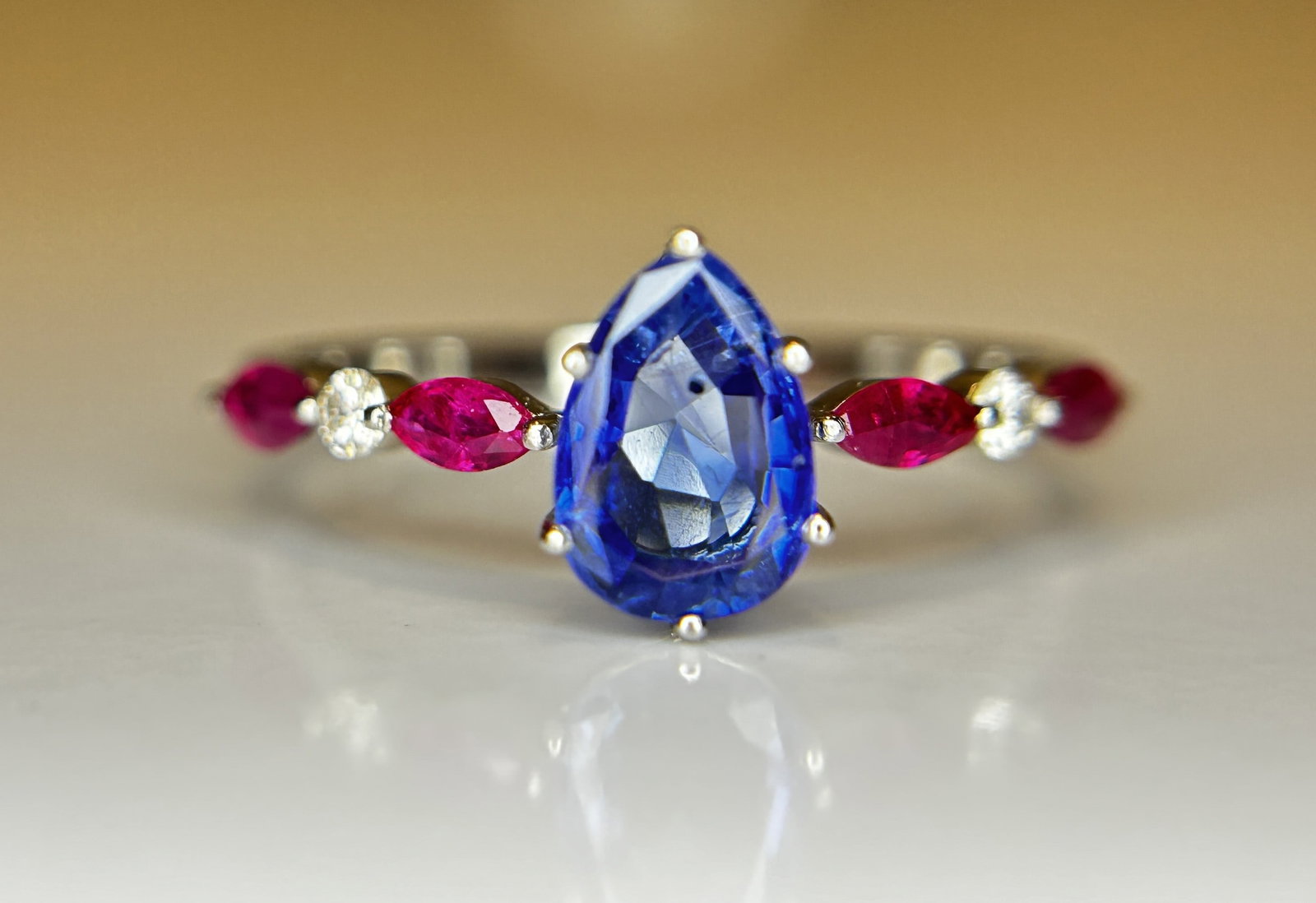 Beautiful 1.06 CT Unheated Burma Blue Sapphire With Burma Ruby, Natural Diamonds & 950 Platinum - 11