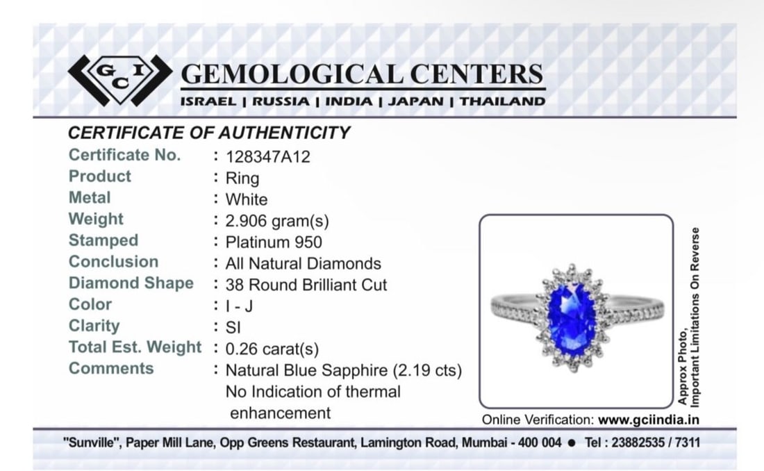 Beautiful 2.19 CT Unheated Burma Blue Sapphire Diamonds & 950 Platinum - 11