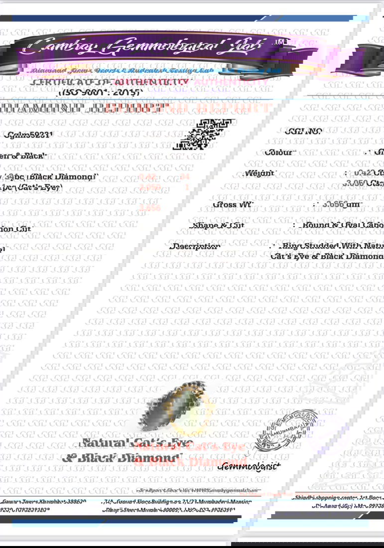 Beautiful Natural 3.05ct Cat’s Eye Ring With Natural Black Diamonds and 18k Gold - 7